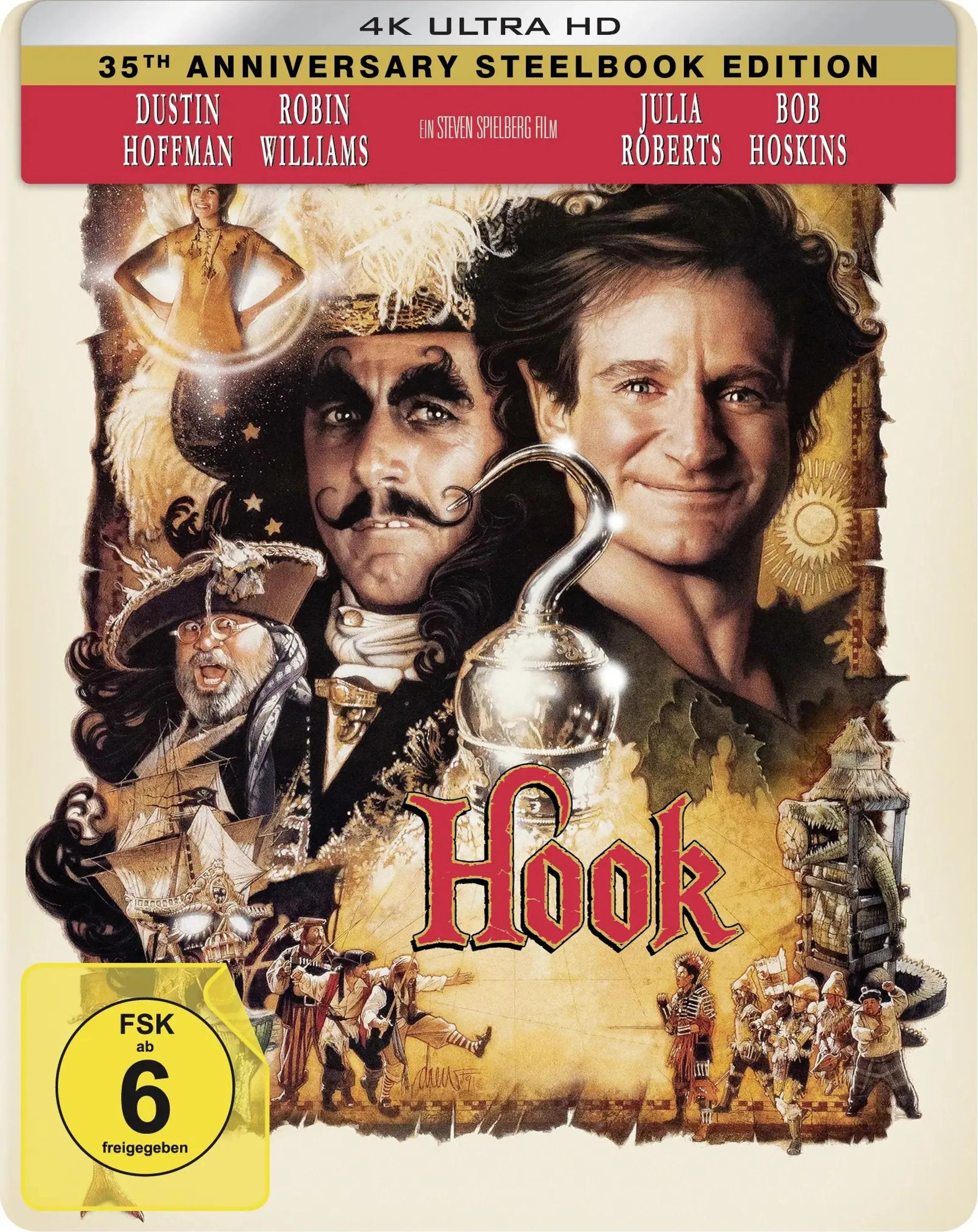 4K UHD Blu-ray-Cover: Hook - 35th Anniversary Edition. Regie: Steven Spielberg