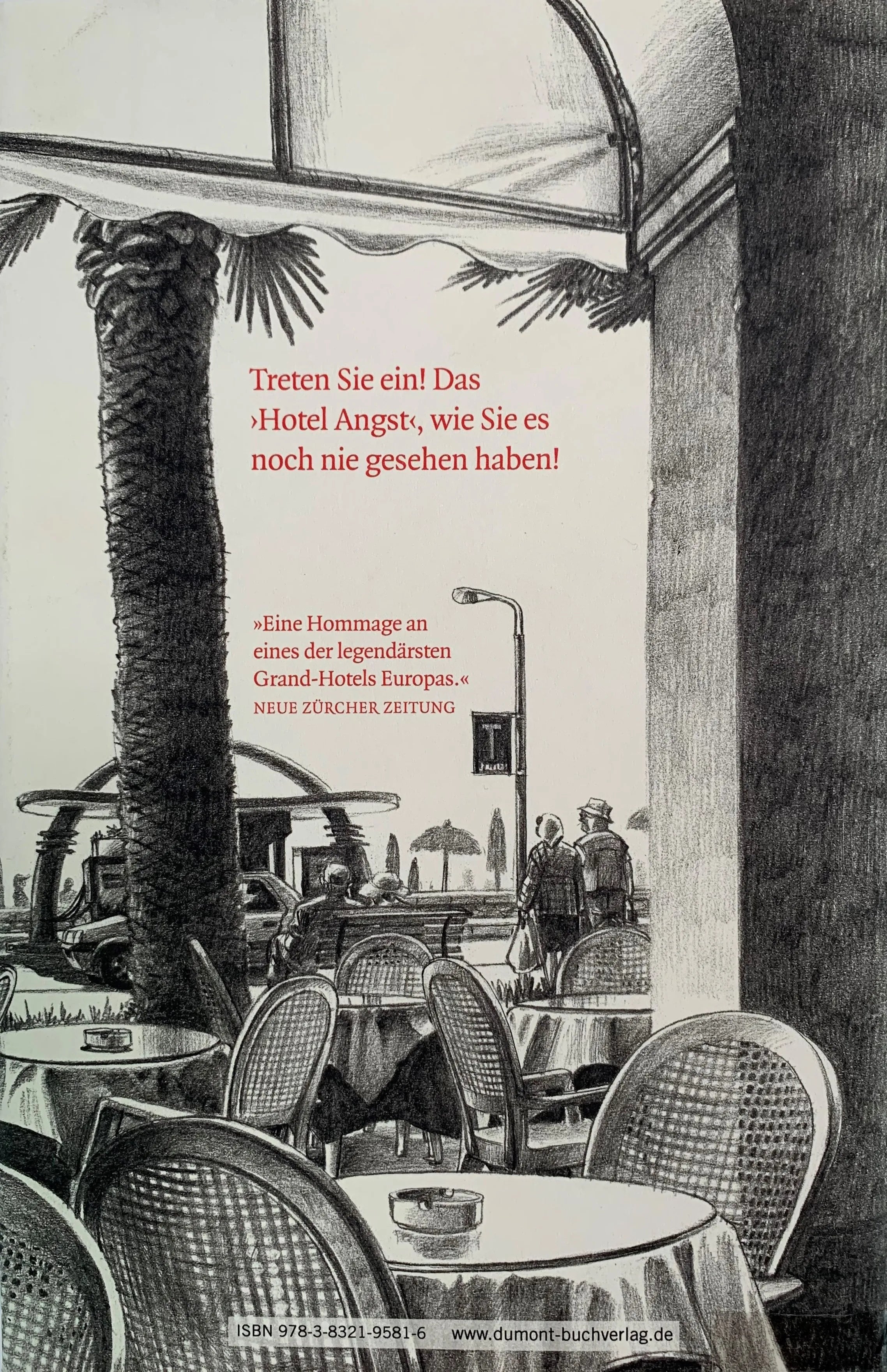 Buchrückseite von 'Hotel Angst' mit Klappentext - Gebundene Ausgabe