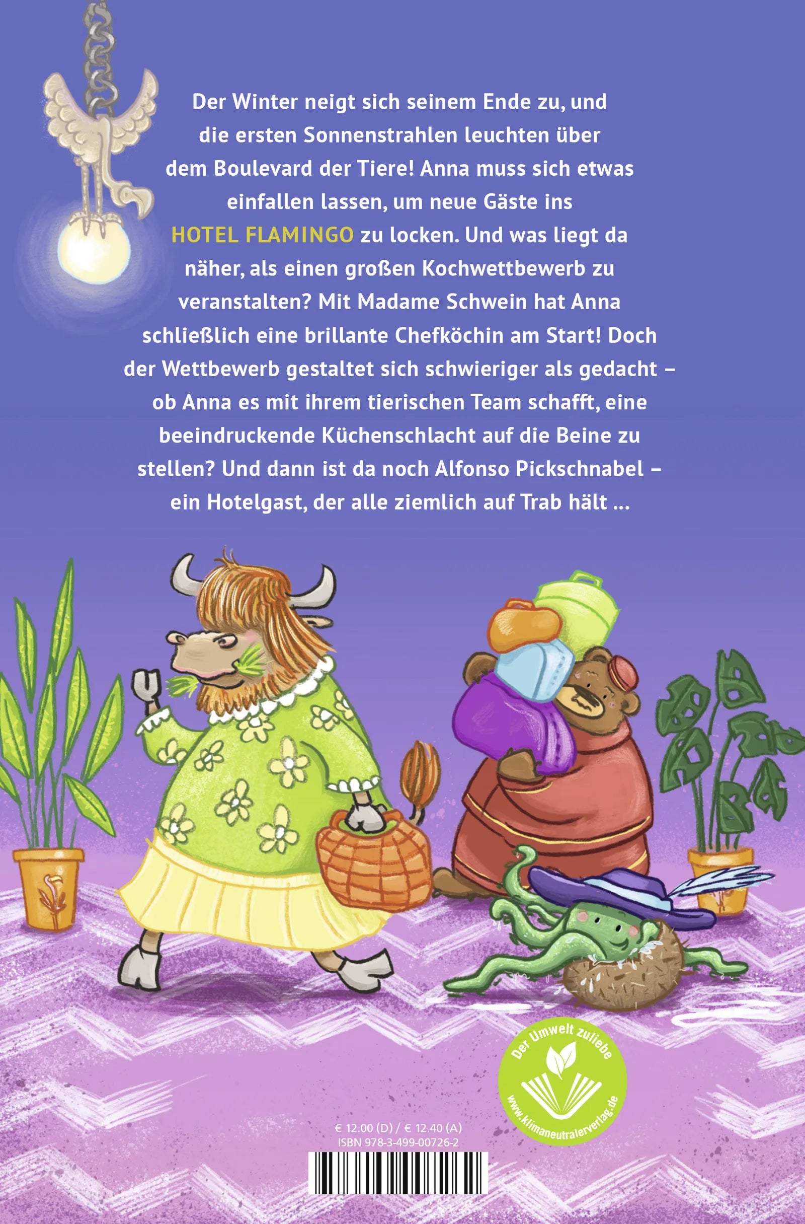 Buchrückseite von 'Hotel Flamingo: Der große Kochwettbewerb' mit Klappentext - Gebundene Ausgabe