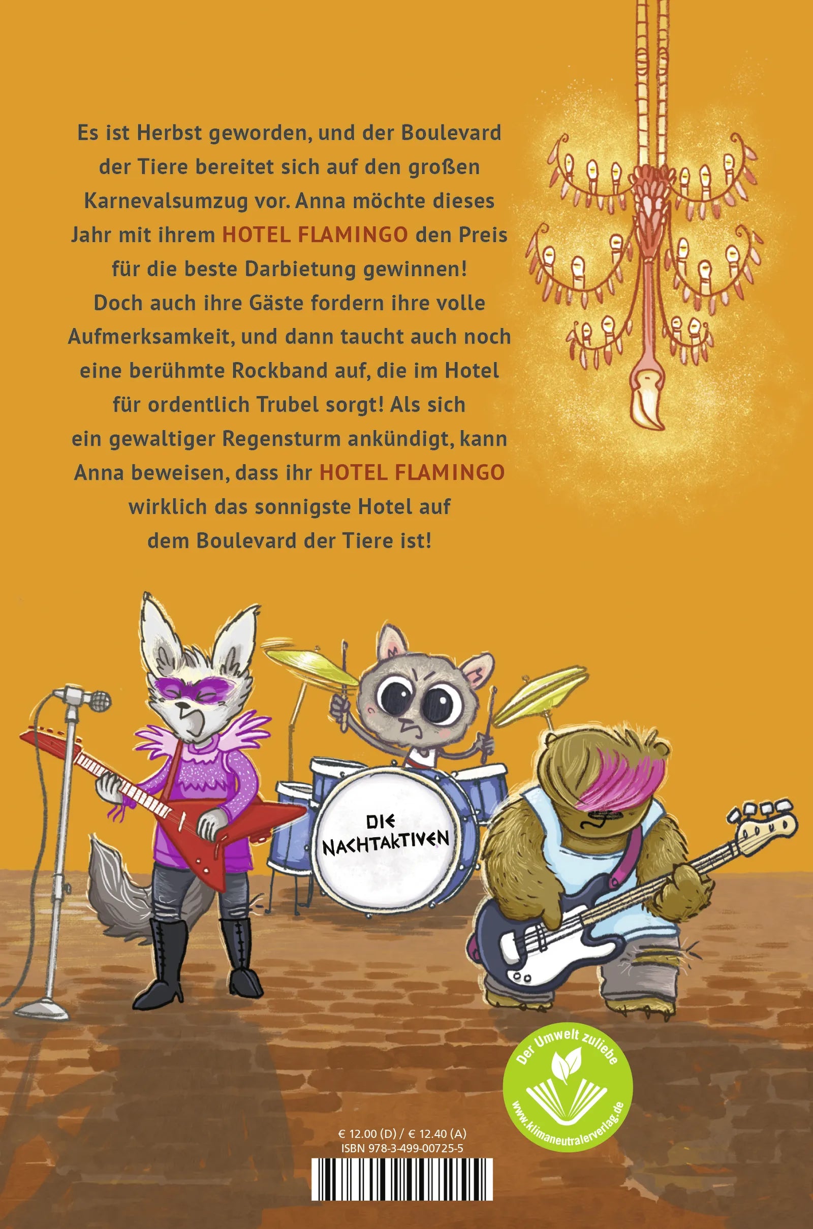 Buchrückseite von 'Hotel Flamingo: So ein Karneval!' mit Klappentext - Gebundene Ausgabe