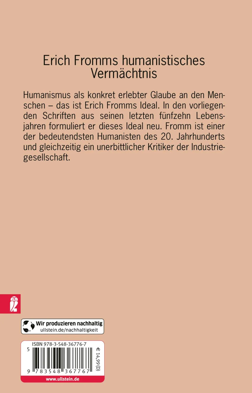 Buchrückseite von 'Humanismus als reale Utopie' mit Klappentext - Taschenbuch
