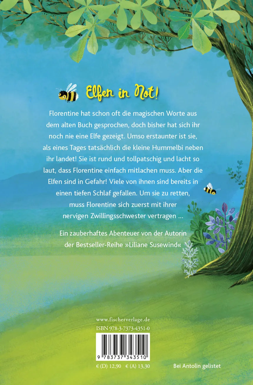 Buchrückseite von 'Hummelbi – Der geheime Elfenzauber' mit Klappentext - Gebundene Ausgabe