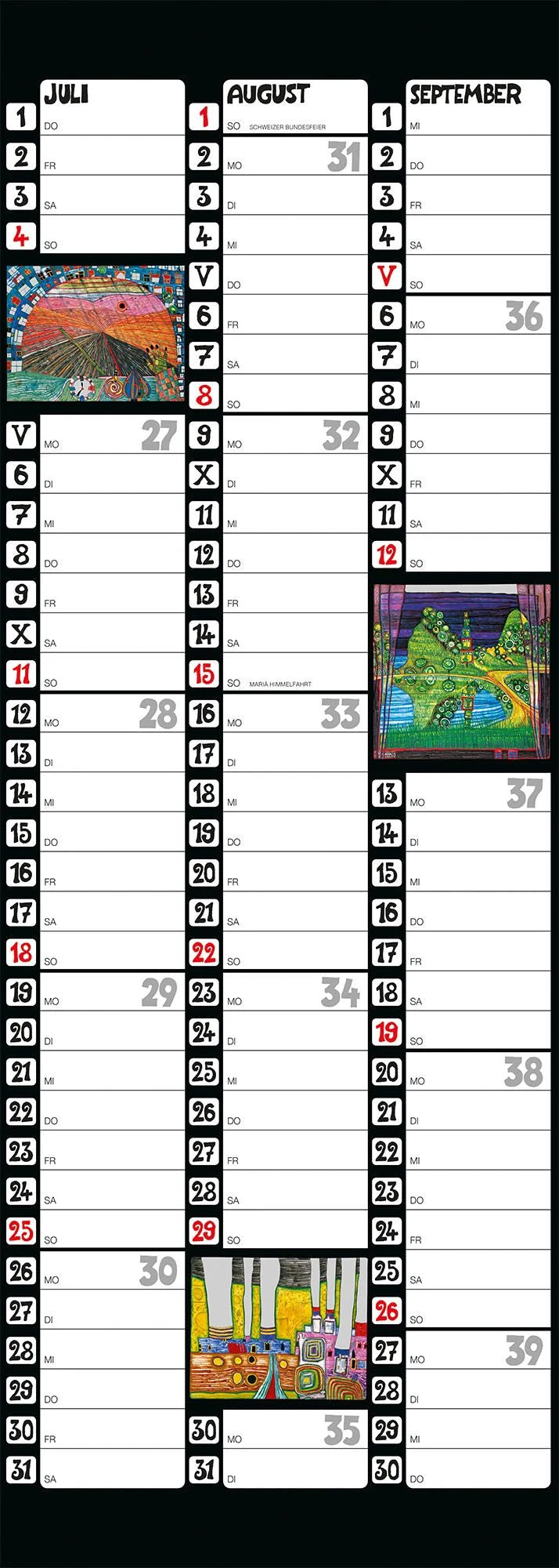 Hundertwasser Streifenkalender Art 2027 – Ansicht