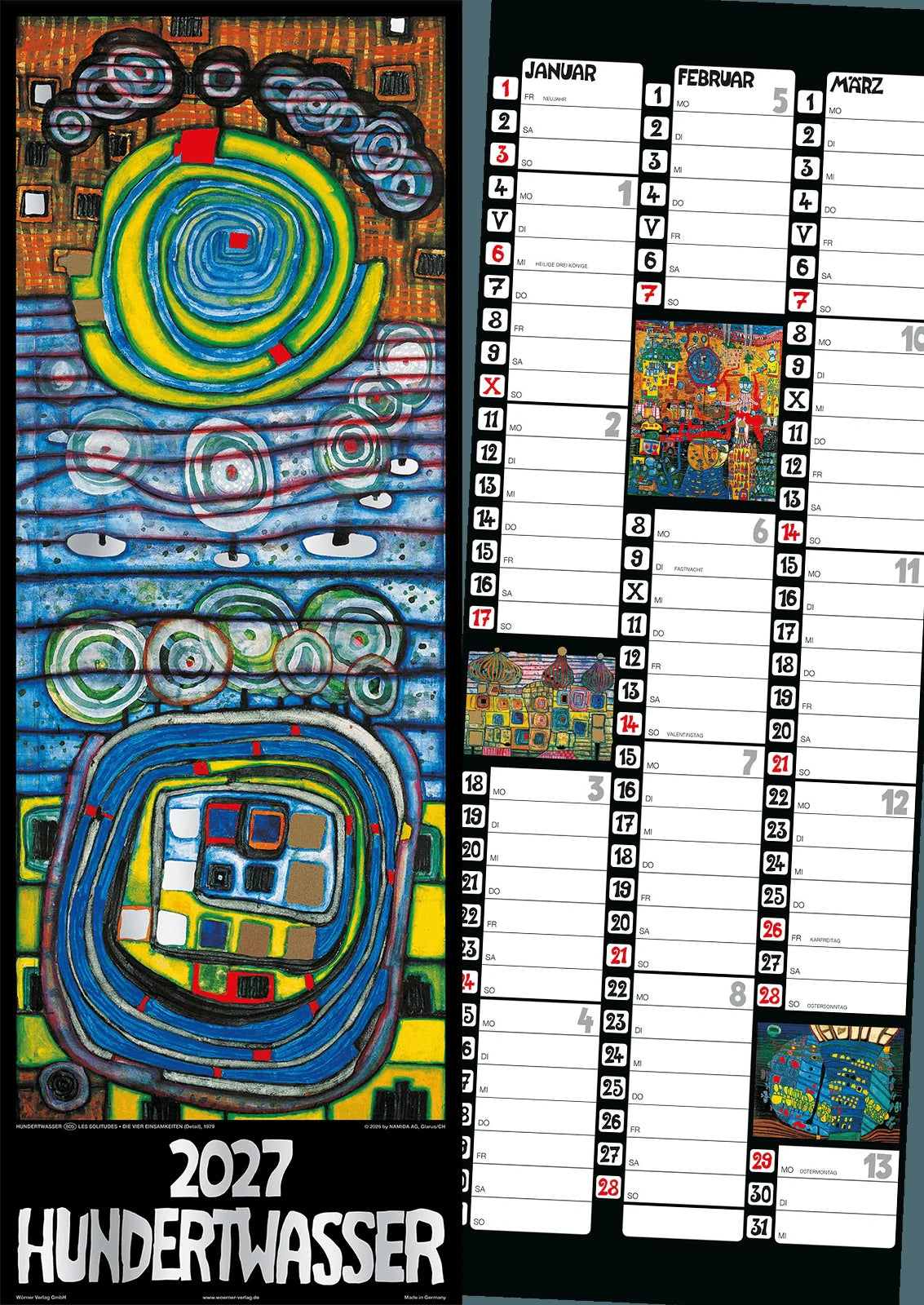 Wandkalender: Hundertwasser Streifenkalender Art 2027