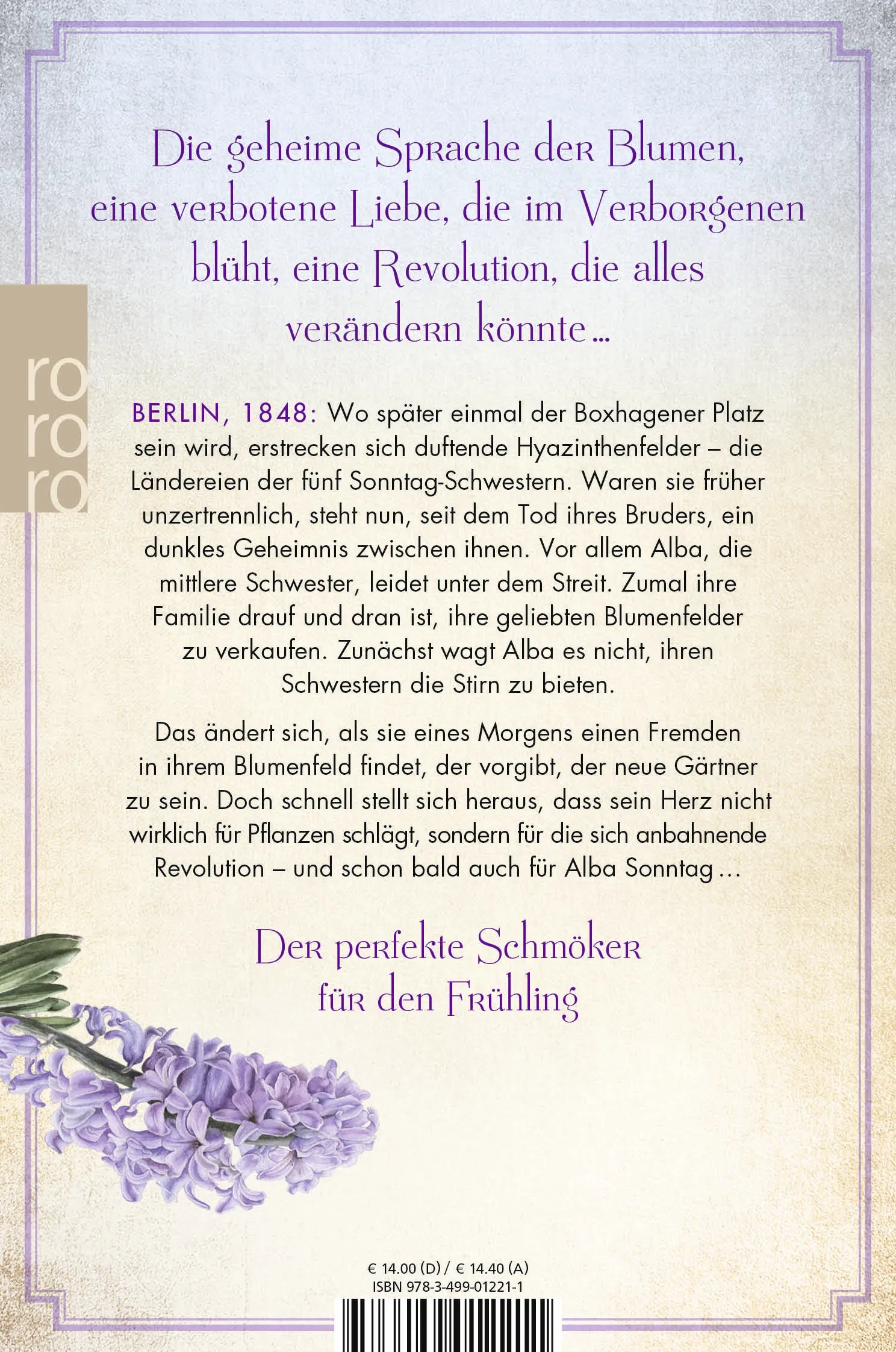 Buchrückseite von 'Hyazinthenschwestern' mit Klappentext - Taschenbuch