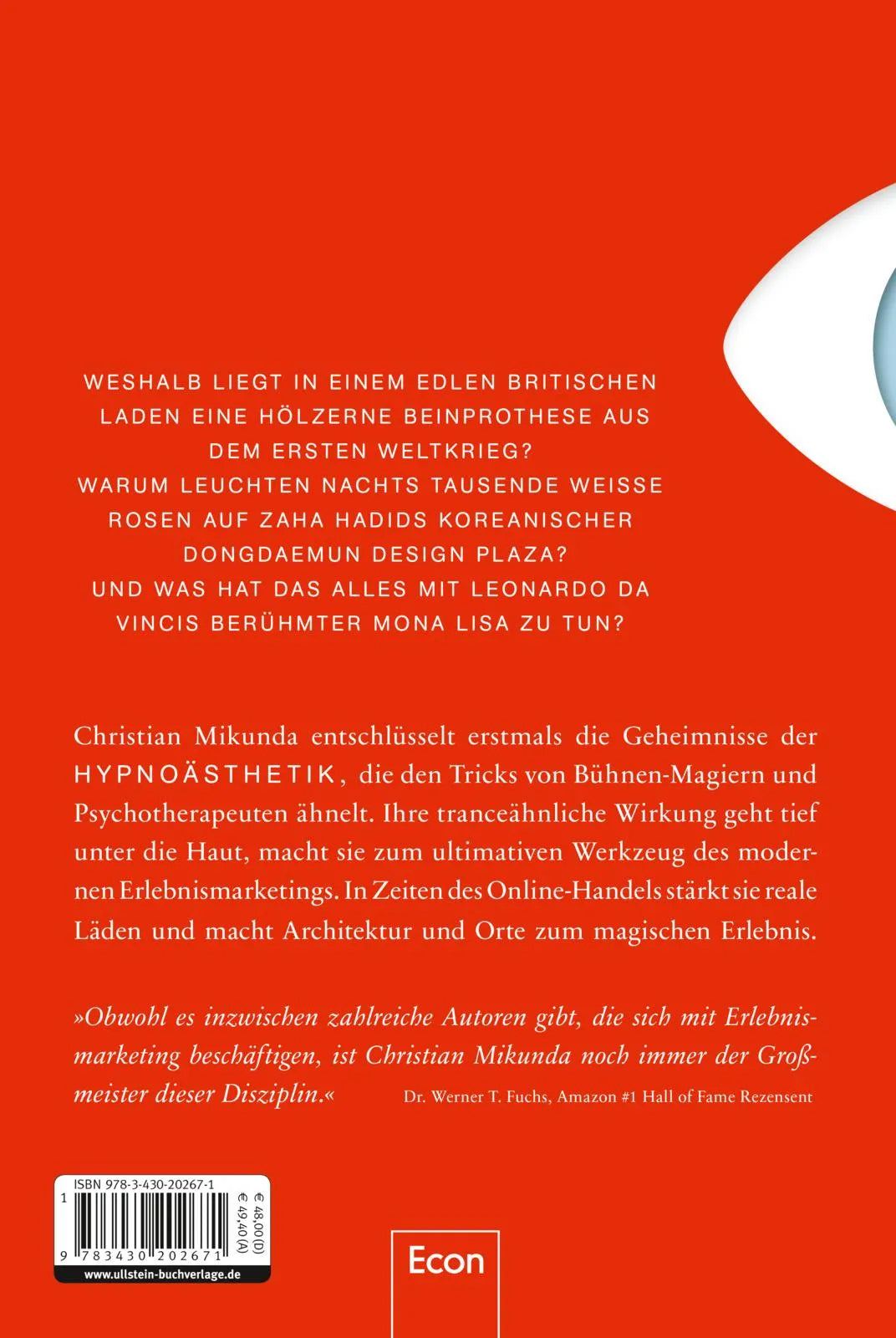 Buchrückseite von 'Hypnoästhetik' mit Klappentext - Gebundene Ausgabe