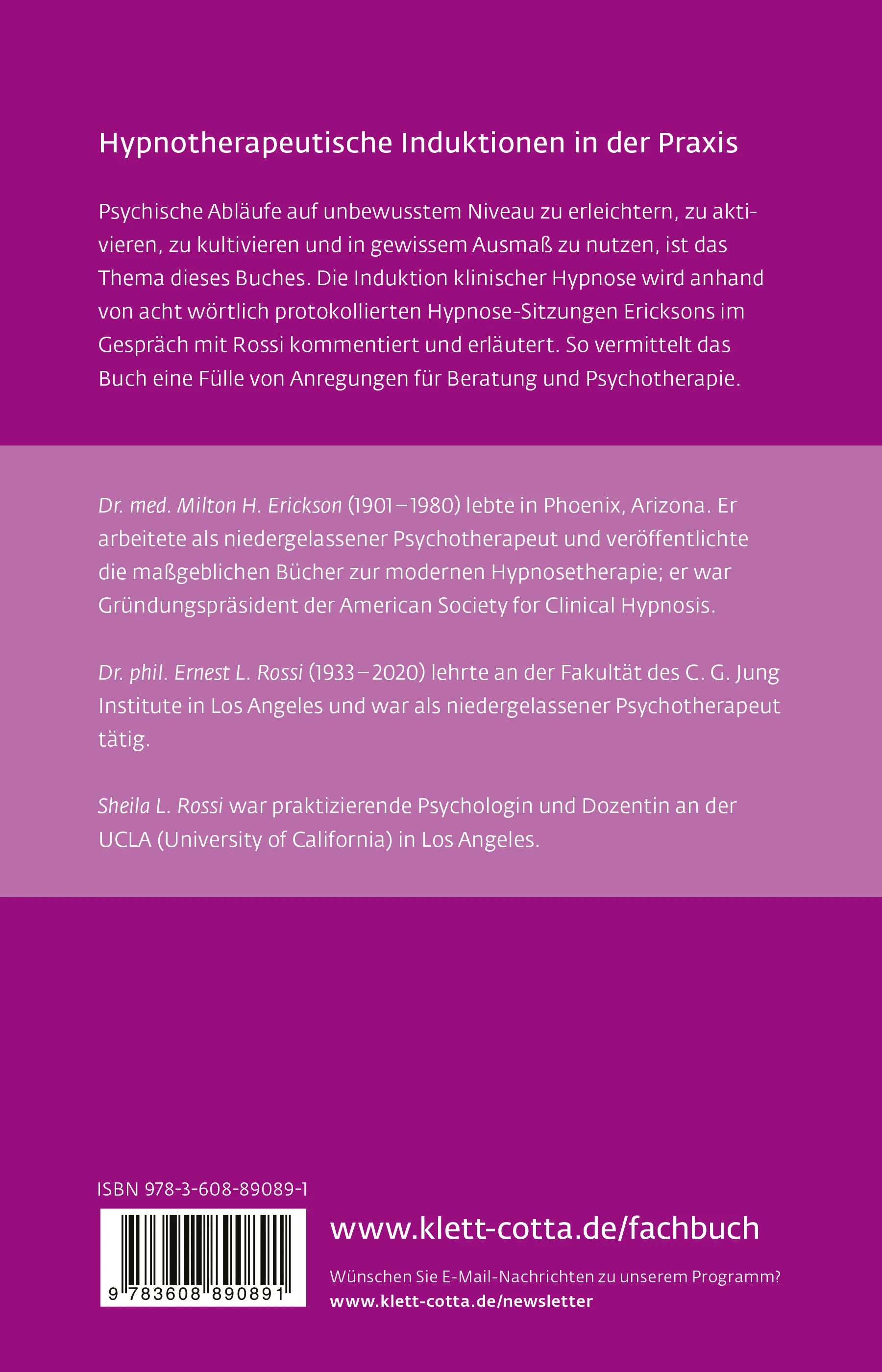 Buchrückseite von 'Hypnose' mit Klappentext - Paperback