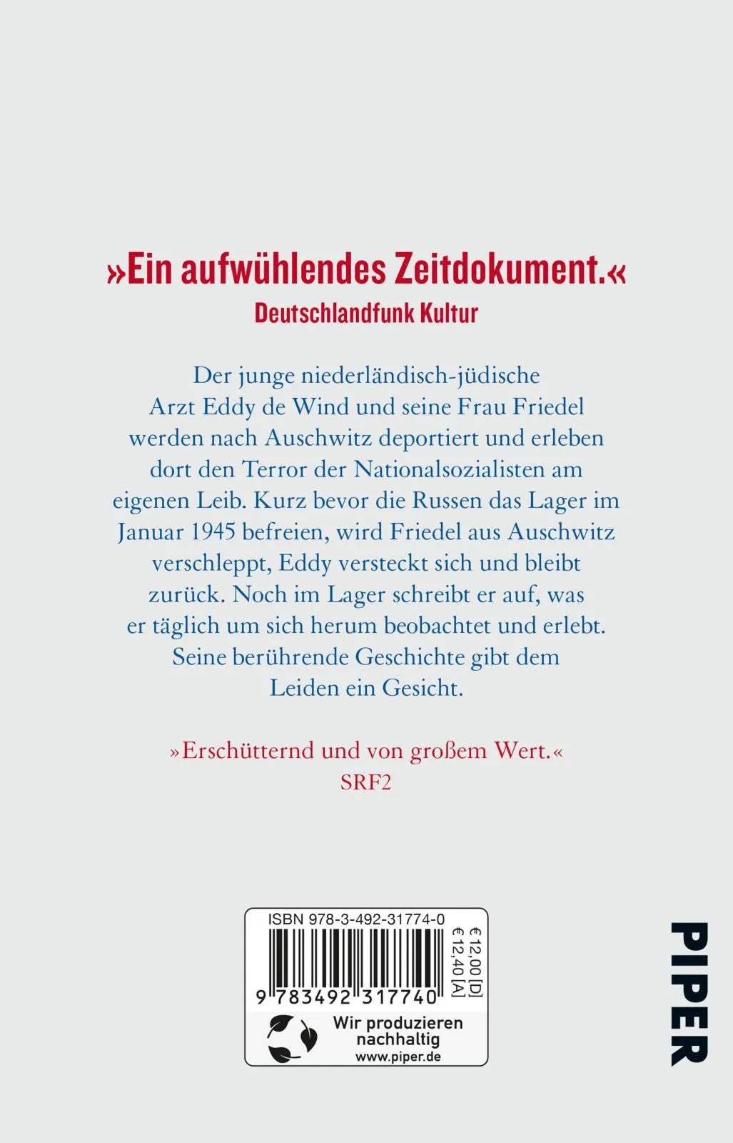 Buchrückseite von 'Ich blieb in Auschwitz' mit Klappentext - Taschenbuch