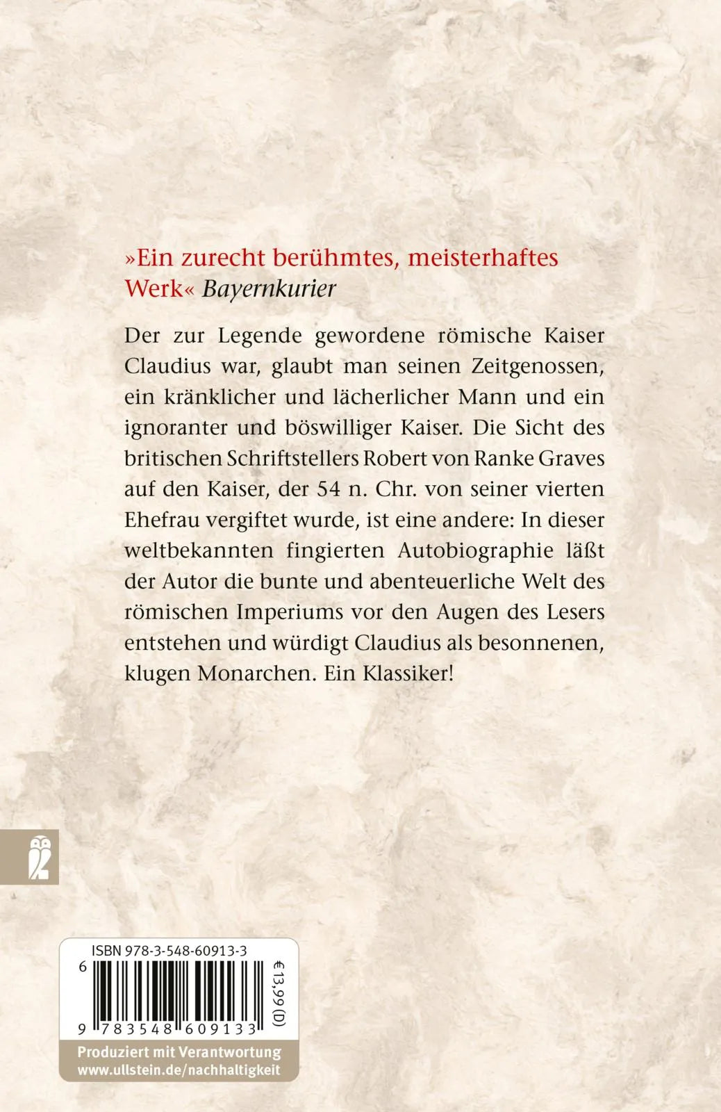 Buchrückseite von 'Ich, Claudius, Kaiser und Gott' mit Klappentext - Taschenbuch