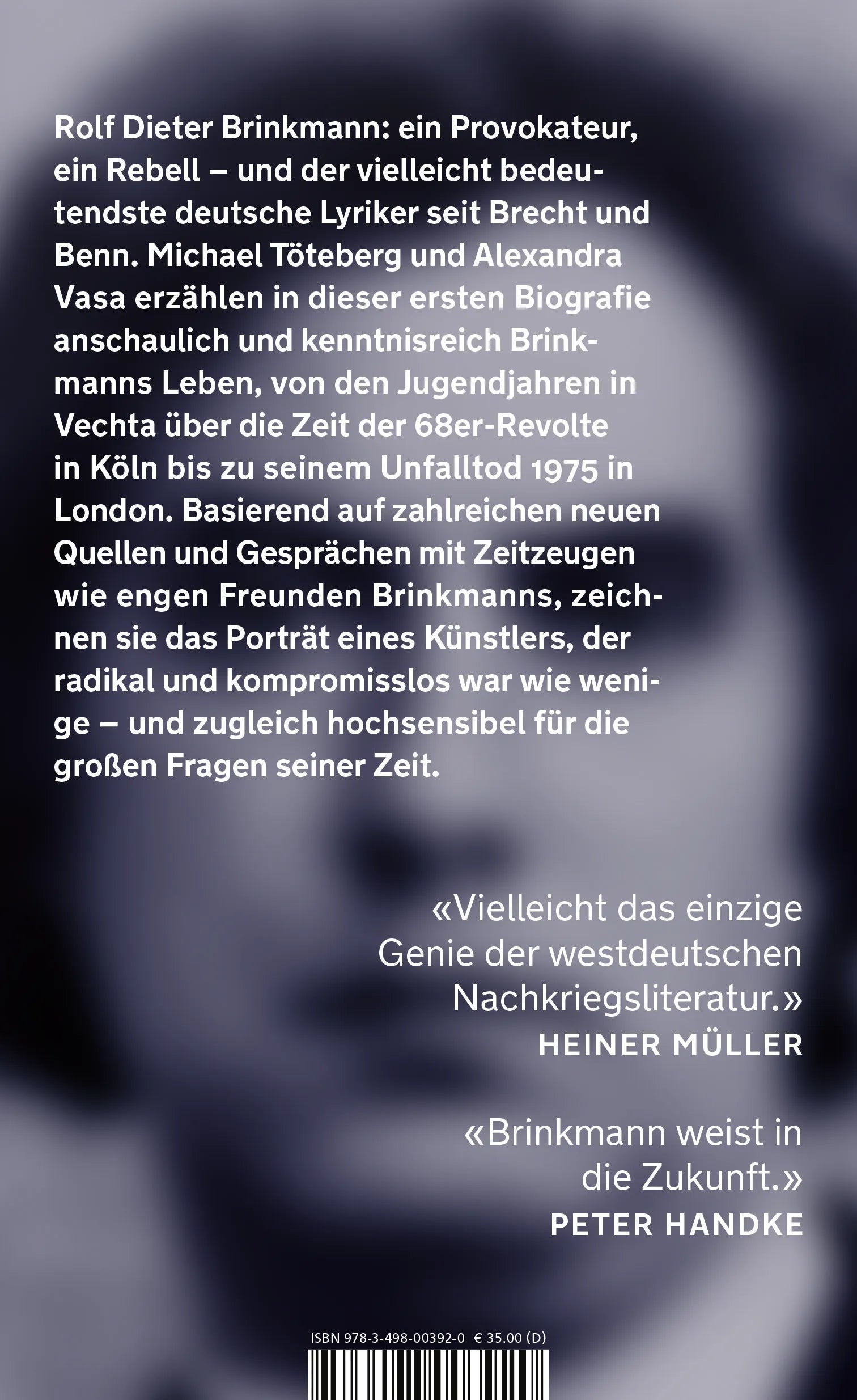 Buchrückseite von 'Ich gehe in ein anderes Blau' mit Klappentext - Gebundene Ausgabe