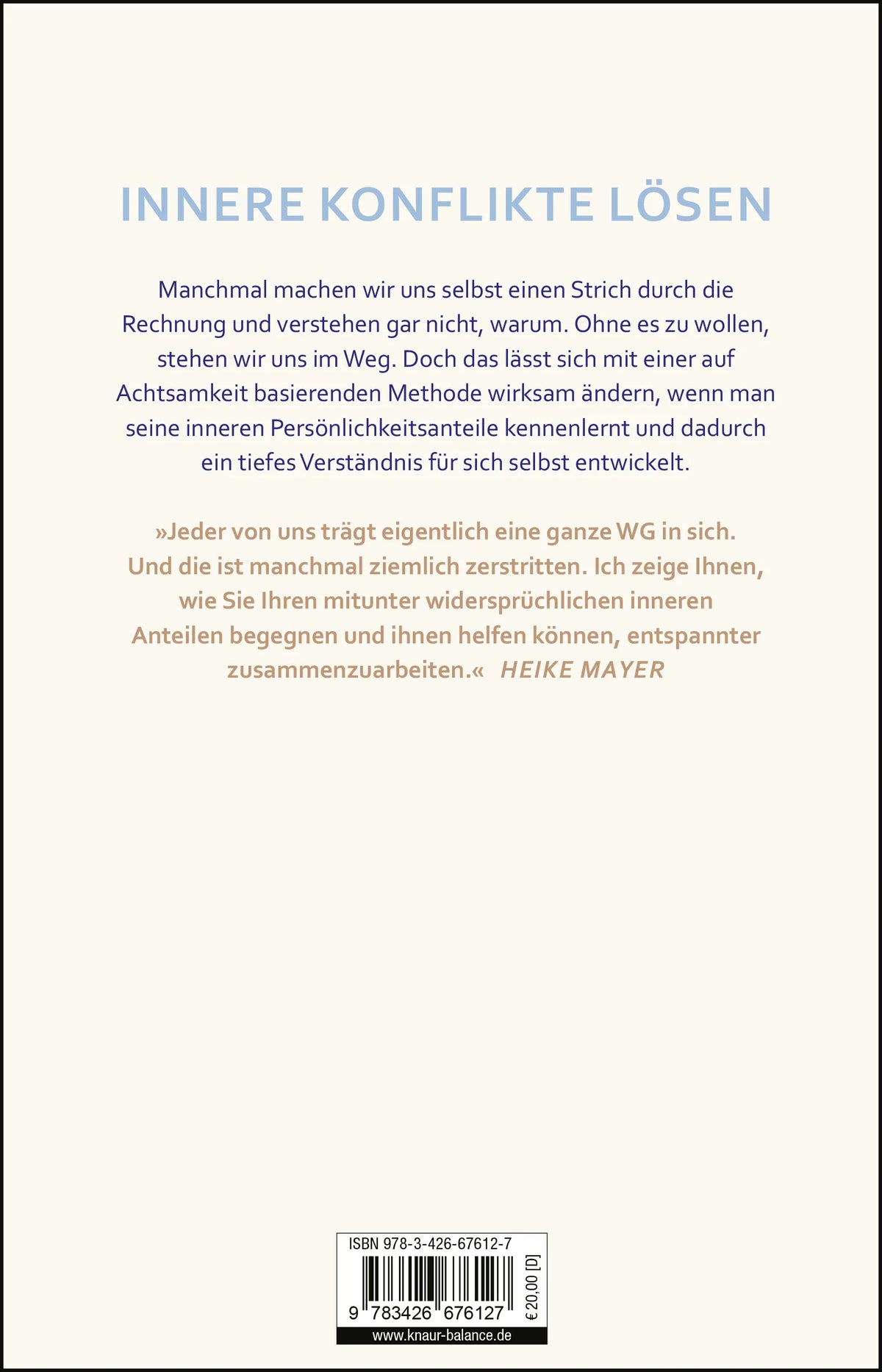 Buchrückseite von 'Ich steh mir selbst nicht mehr im Weg' mit Klappentext - Paperback