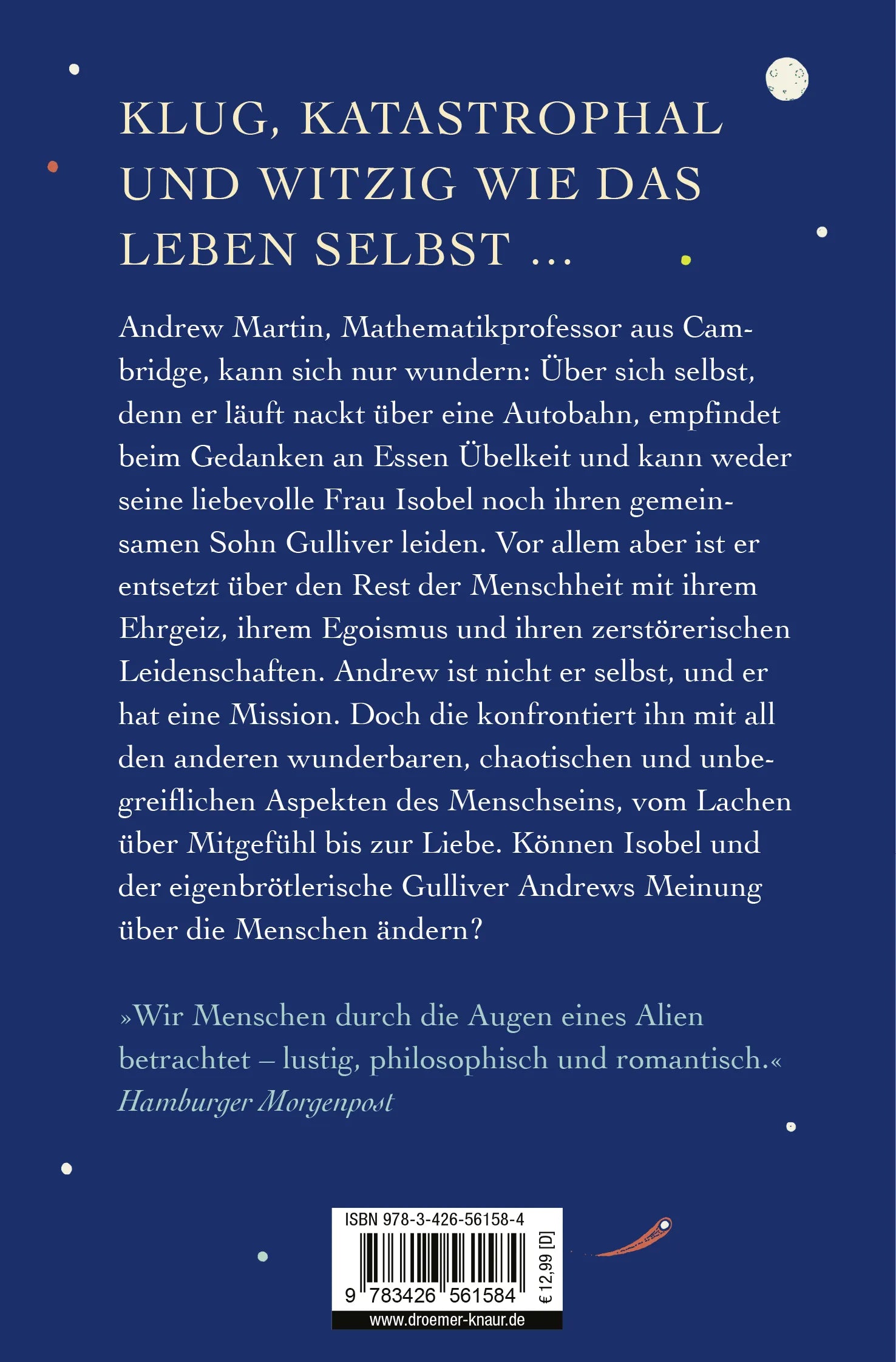 Buchrückseite von 'Ich und die Menschen' mit Klappentext - Taschenbuch