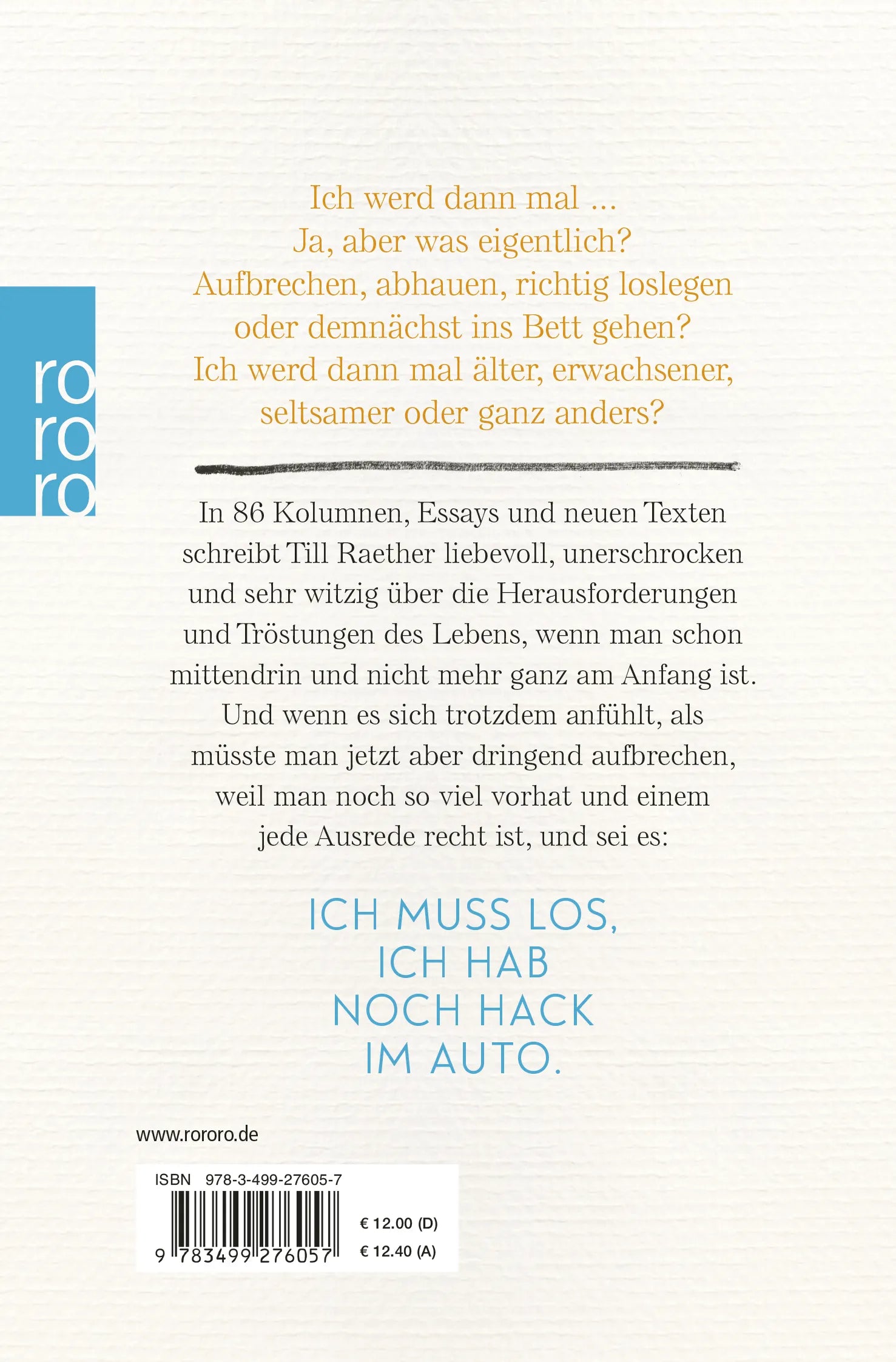 Buchrückseite von 'Ich werd dann mal ...' mit Klappentext - Taschenbuch