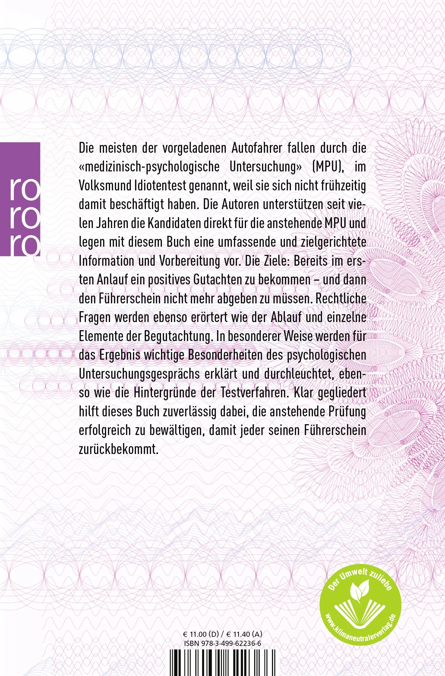 Buchrückseite von 'Ich will meinen Führerschein zurück' mit Klappentext - Taschenbuch
