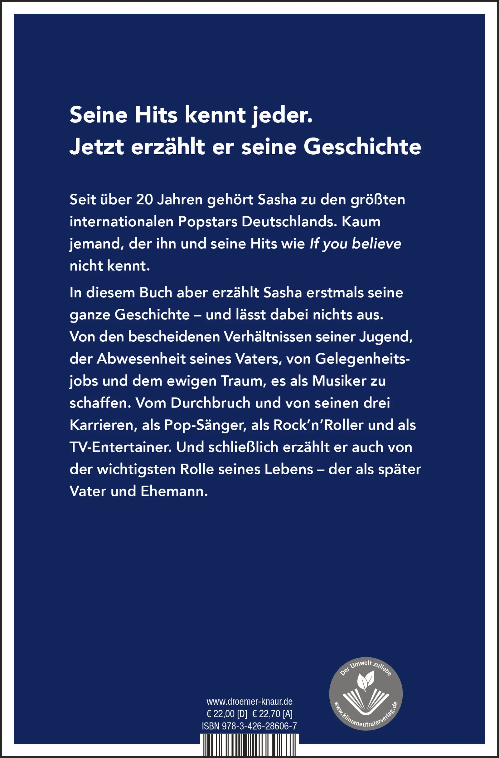 Buchrückseite von 'If you believe - Die Autobiografie' mit Klappentext - Gebundene Ausgabe