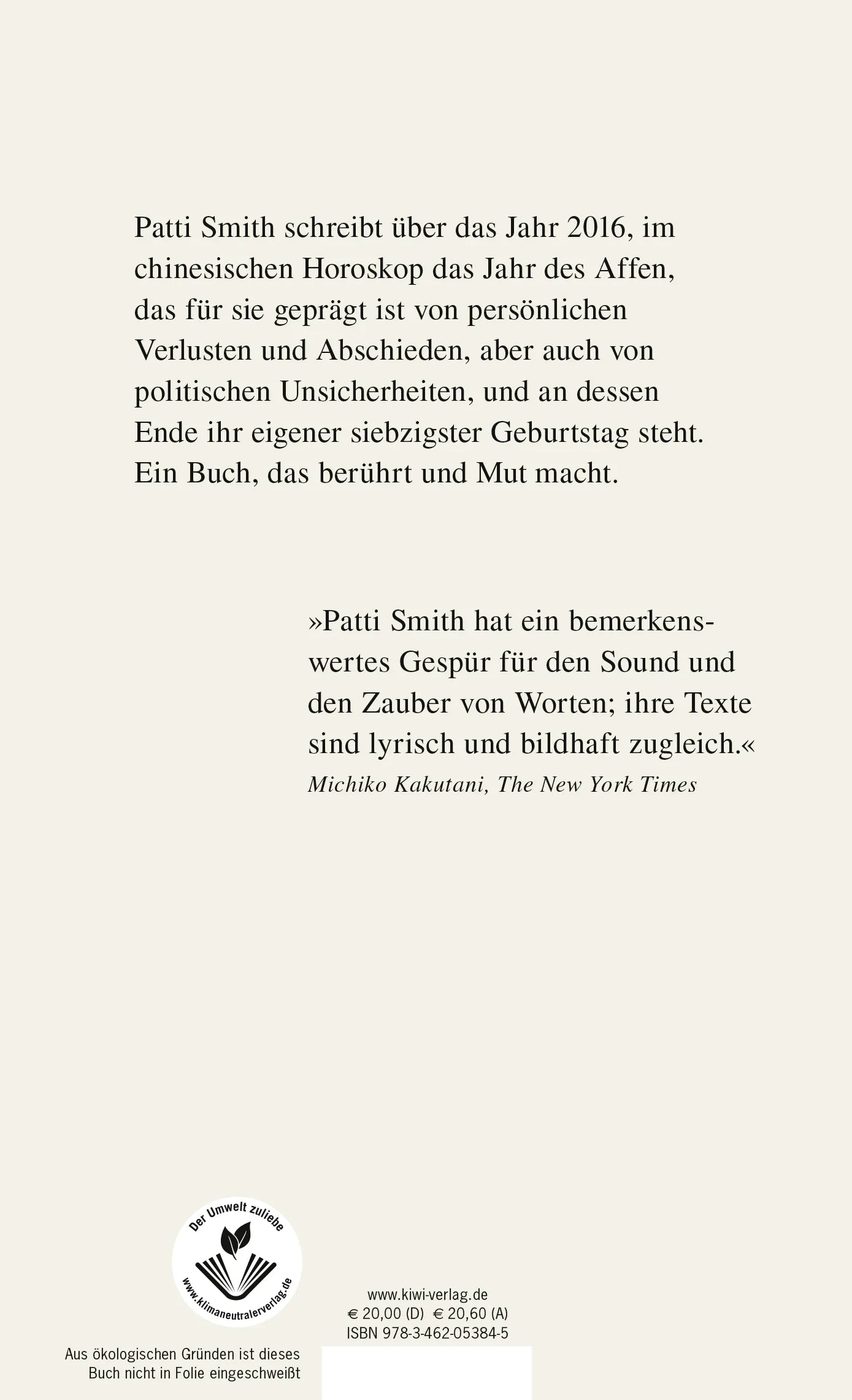 Buchrückseite von 'Im Jahr des Affen' mit Klappentext - Gebundene Ausgabe