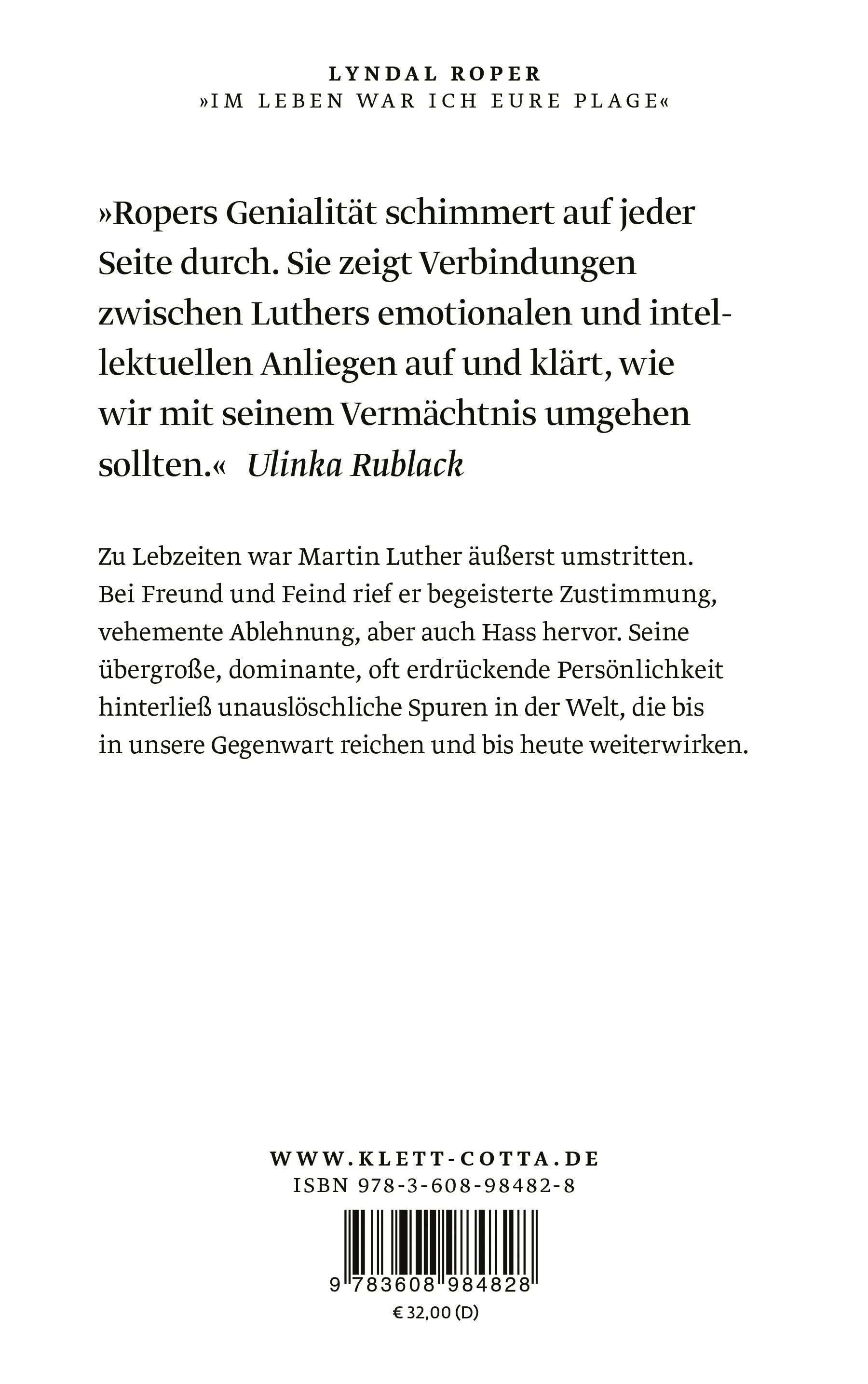 Buchrückseite von 'Im Leben war ich Eure Plage' mit Klappentext - Gebundene Ausgabe