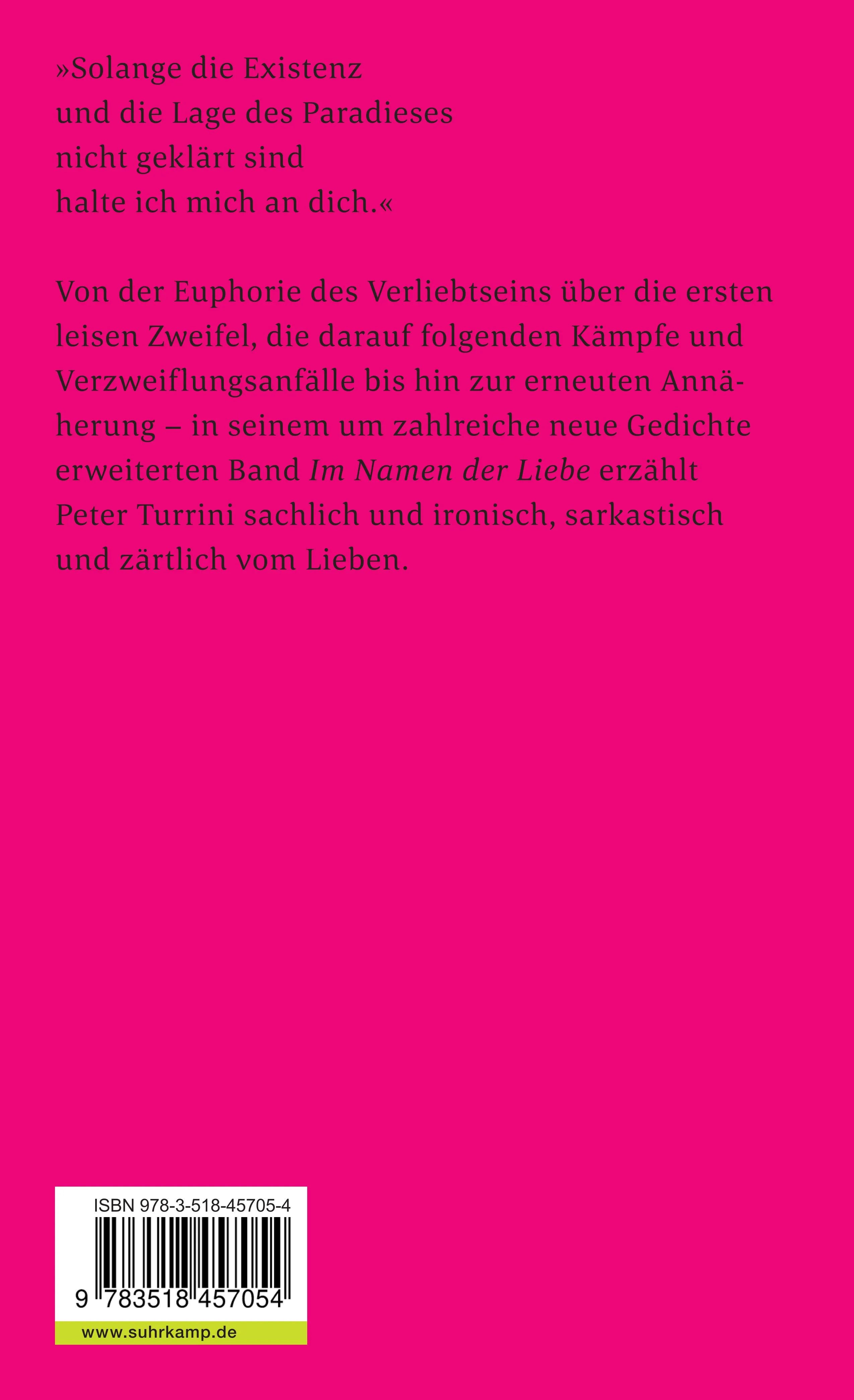 Buchrückseite von 'Im Namen der Liebe' mit Klappentext - Taschenbuch