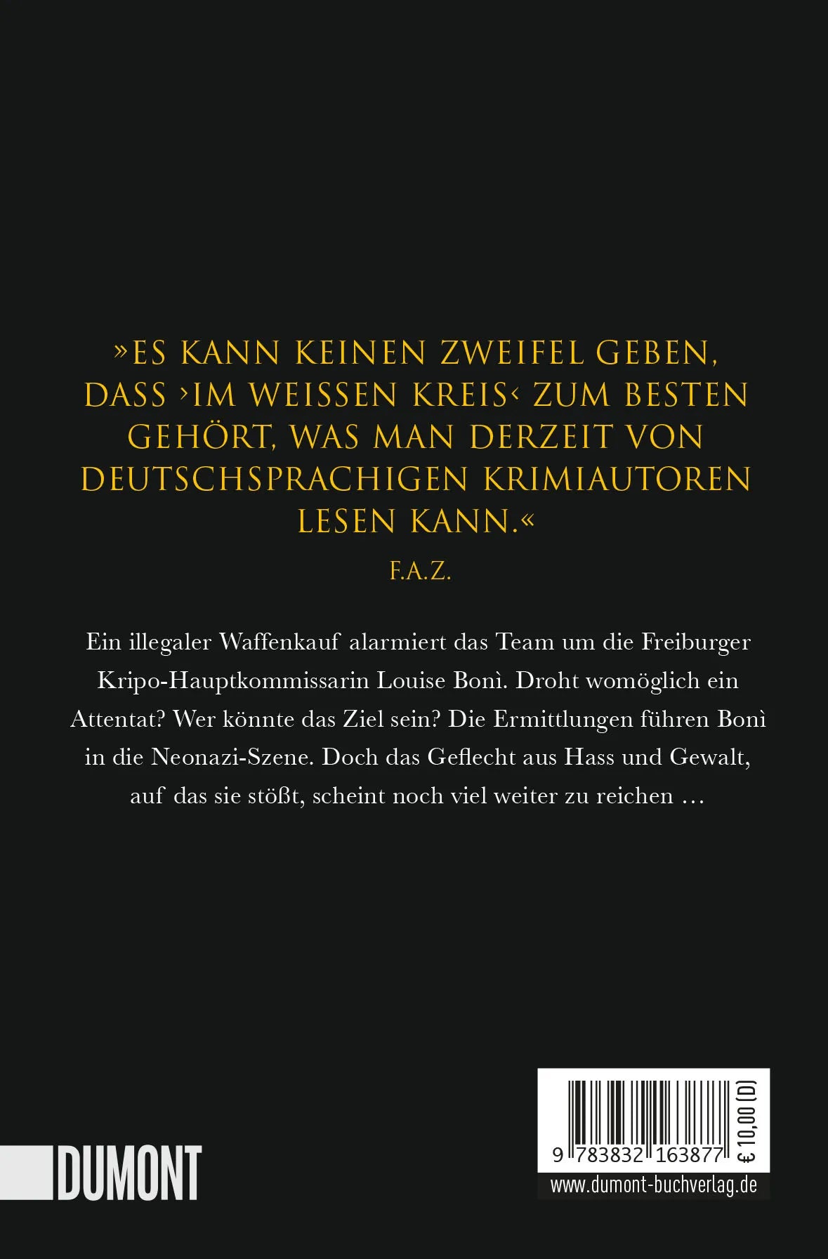 Buchrückseite von 'Im weißen Kreis' mit Klappentext - Paperback