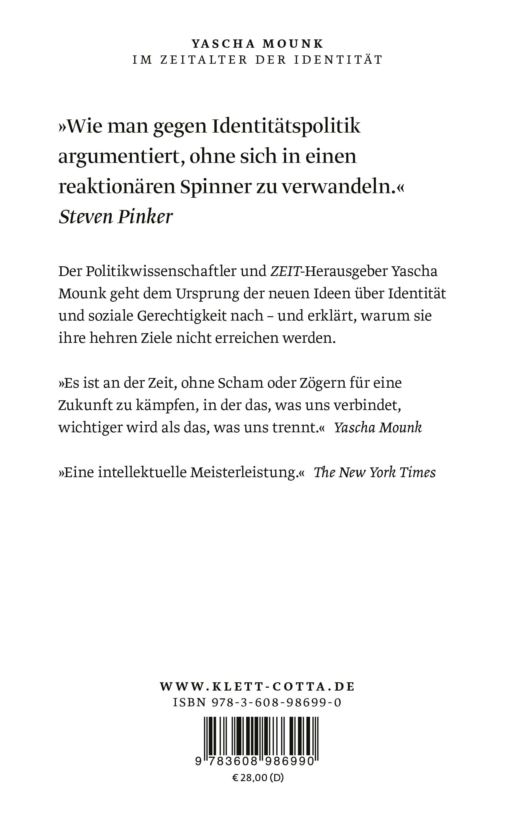 Buchrückseite von 'Im Zeitalter der Identität' mit Klappentext - Gebundene Ausgabe