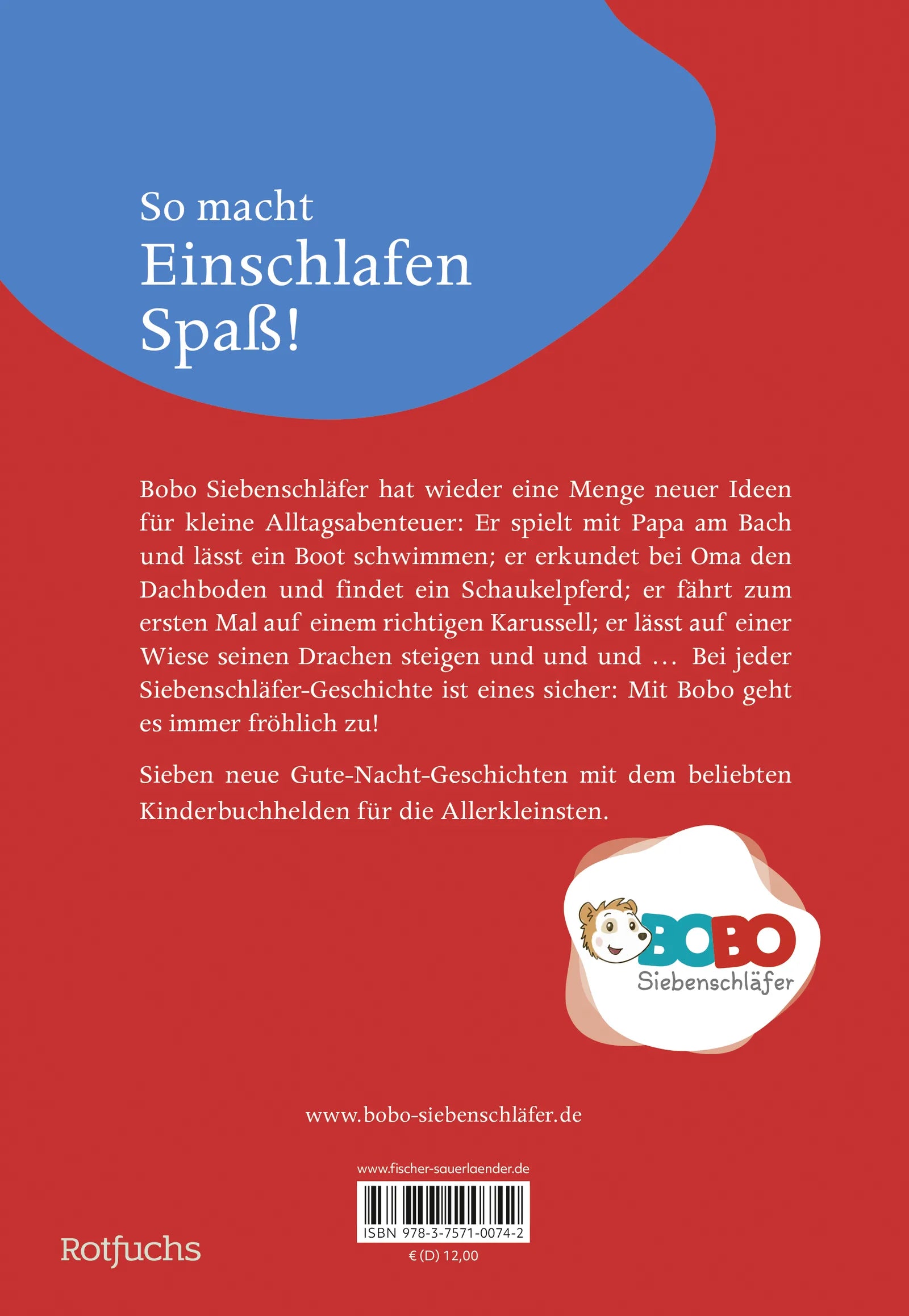 Buchrückseite von 'Immer fröhlich mit Bobo Siebenschläfer' mit Klappentext - Gebundene Ausgabe
