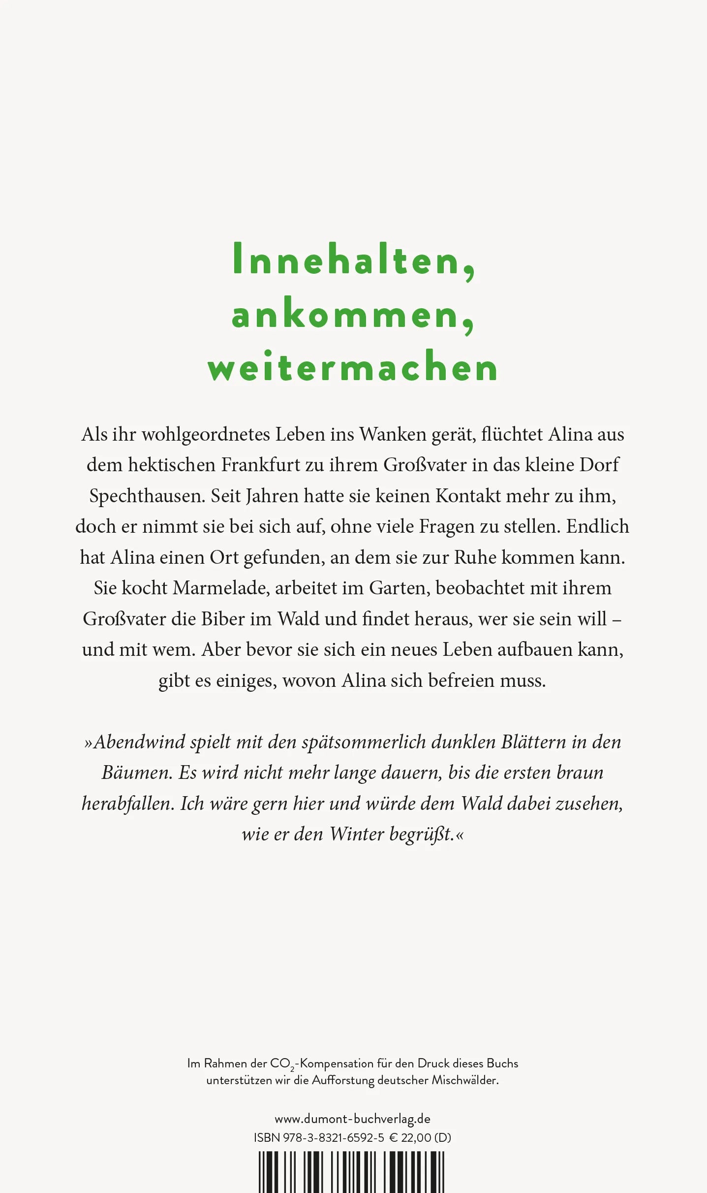 Buchrückseite von 'In den Wäldern der Biber' mit Klappentext - Gebundene Ausgabe
