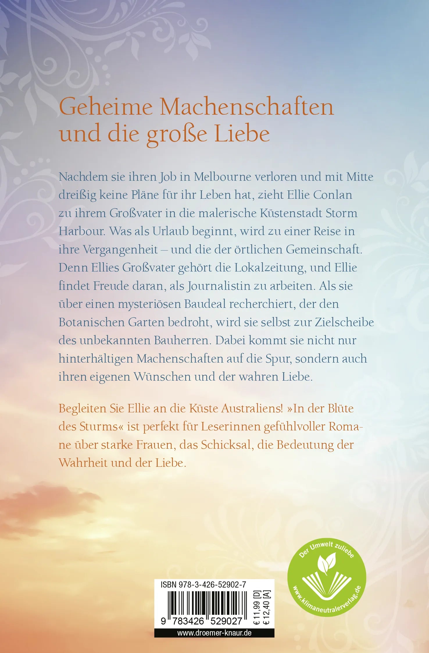 Buchrückseite von 'In der Blüte des Sturms' mit Klappentext - Taschenbuch