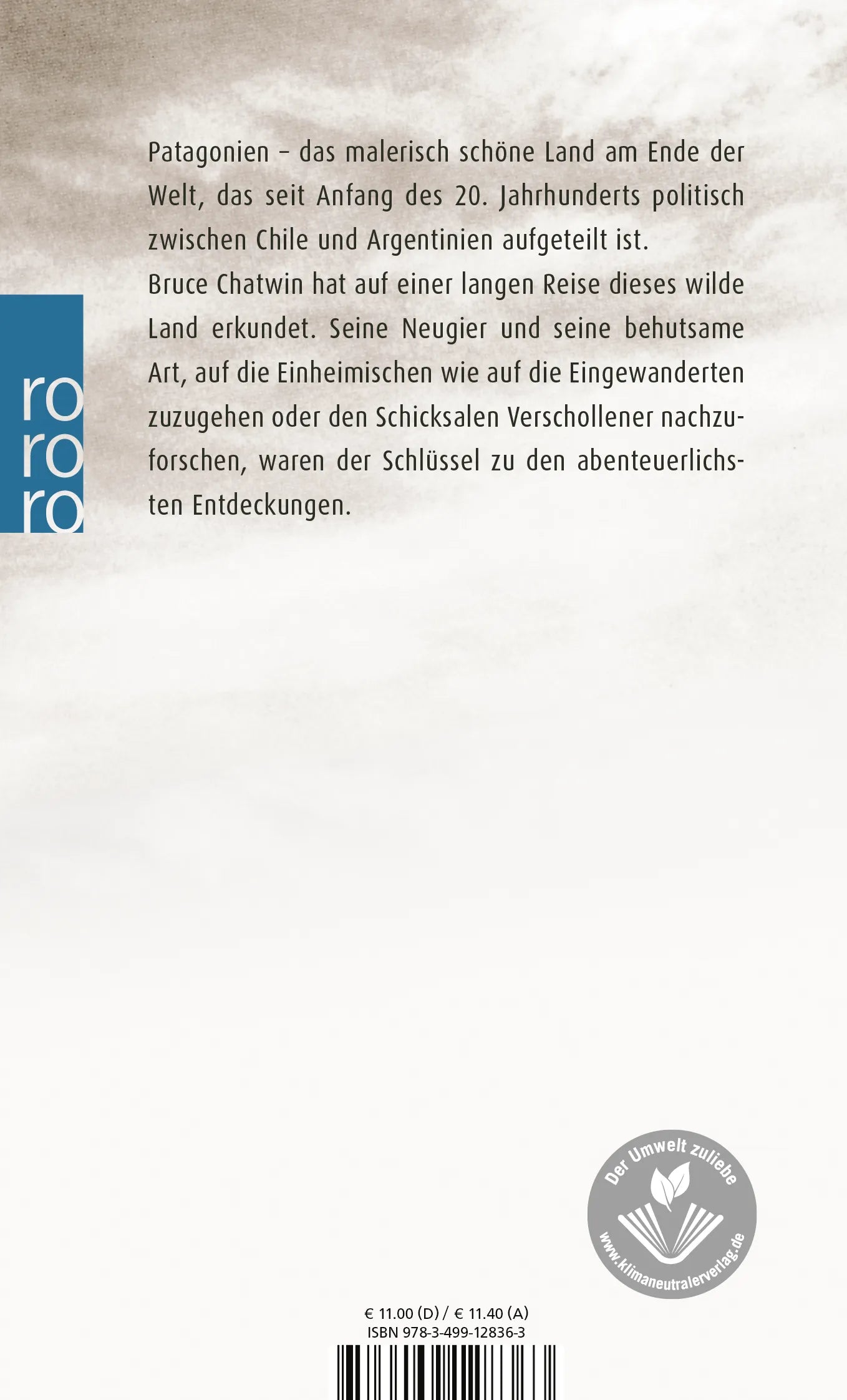 Buchrückseite von 'In Patagonien' mit Klappentext - Taschenbuch