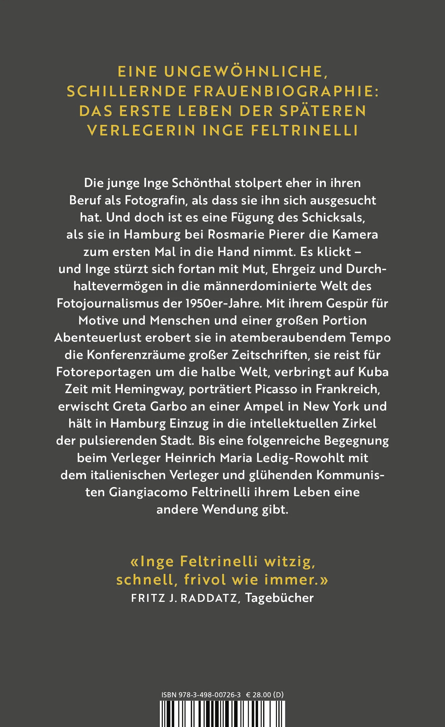 Buchrückseite von 'Inge Feltrinelli' mit Klappentext - Gebundene Ausgabe