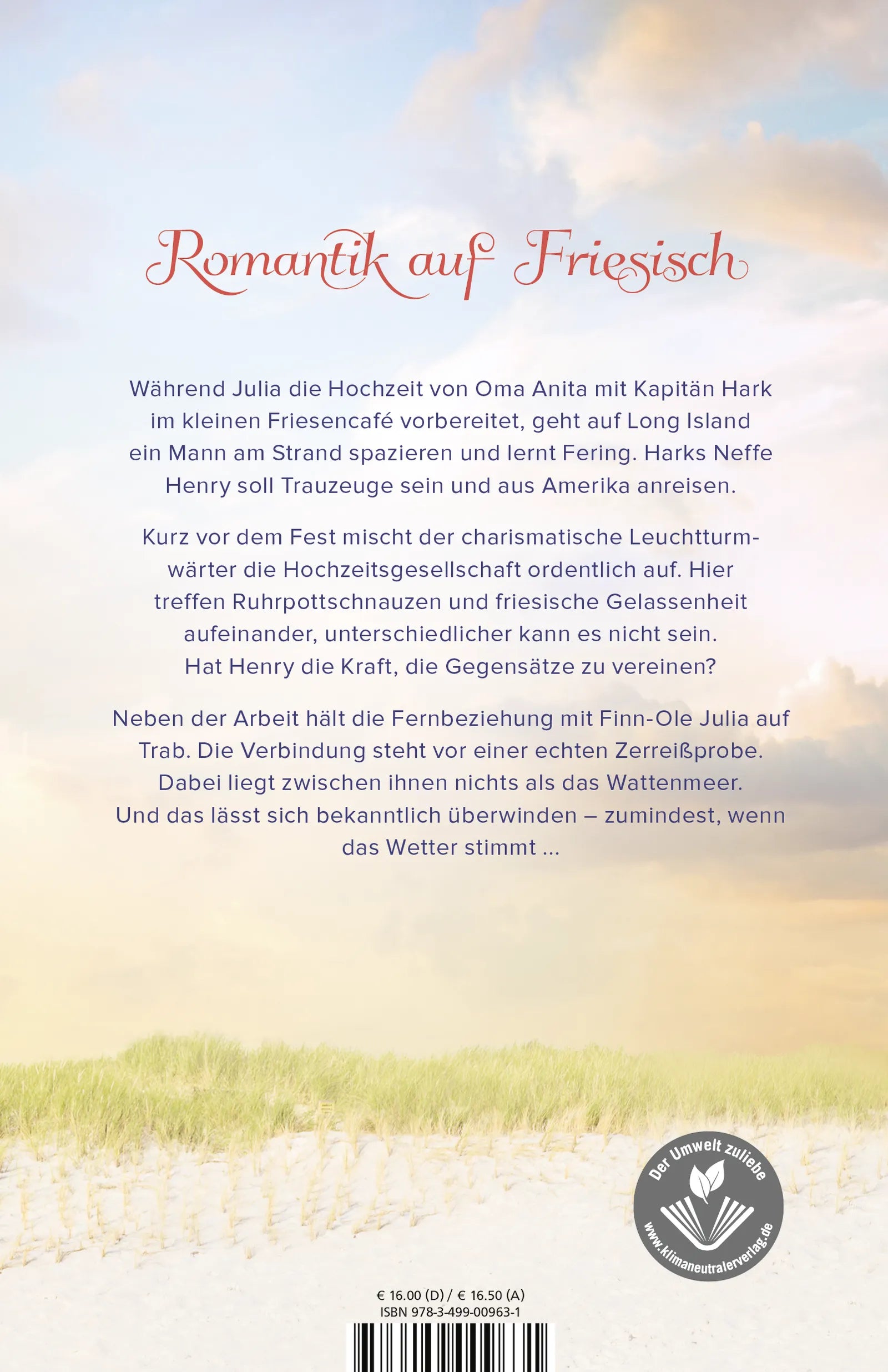 Buchrückseite von 'Inselhochzeit im kleinen Friesencafé' mit Klappentext - Paperback