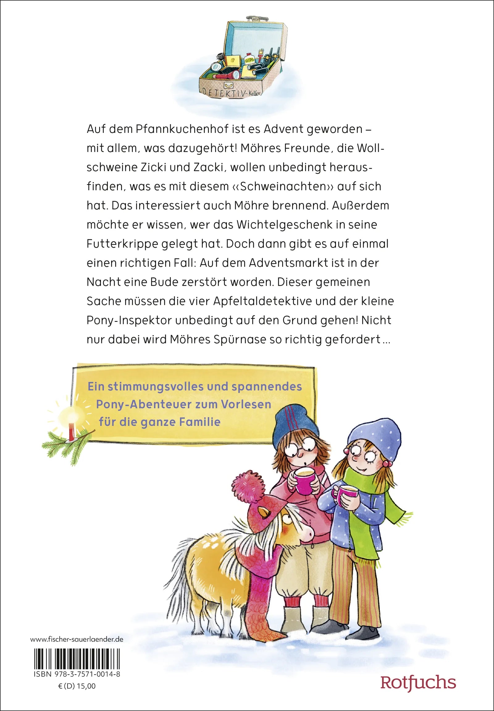 Buchrückseite von 'Inspektor Möhre – Ein Fall für vier Hufe: Spuren im Schnee' mit Klappentext - Gebundene Ausgabe
