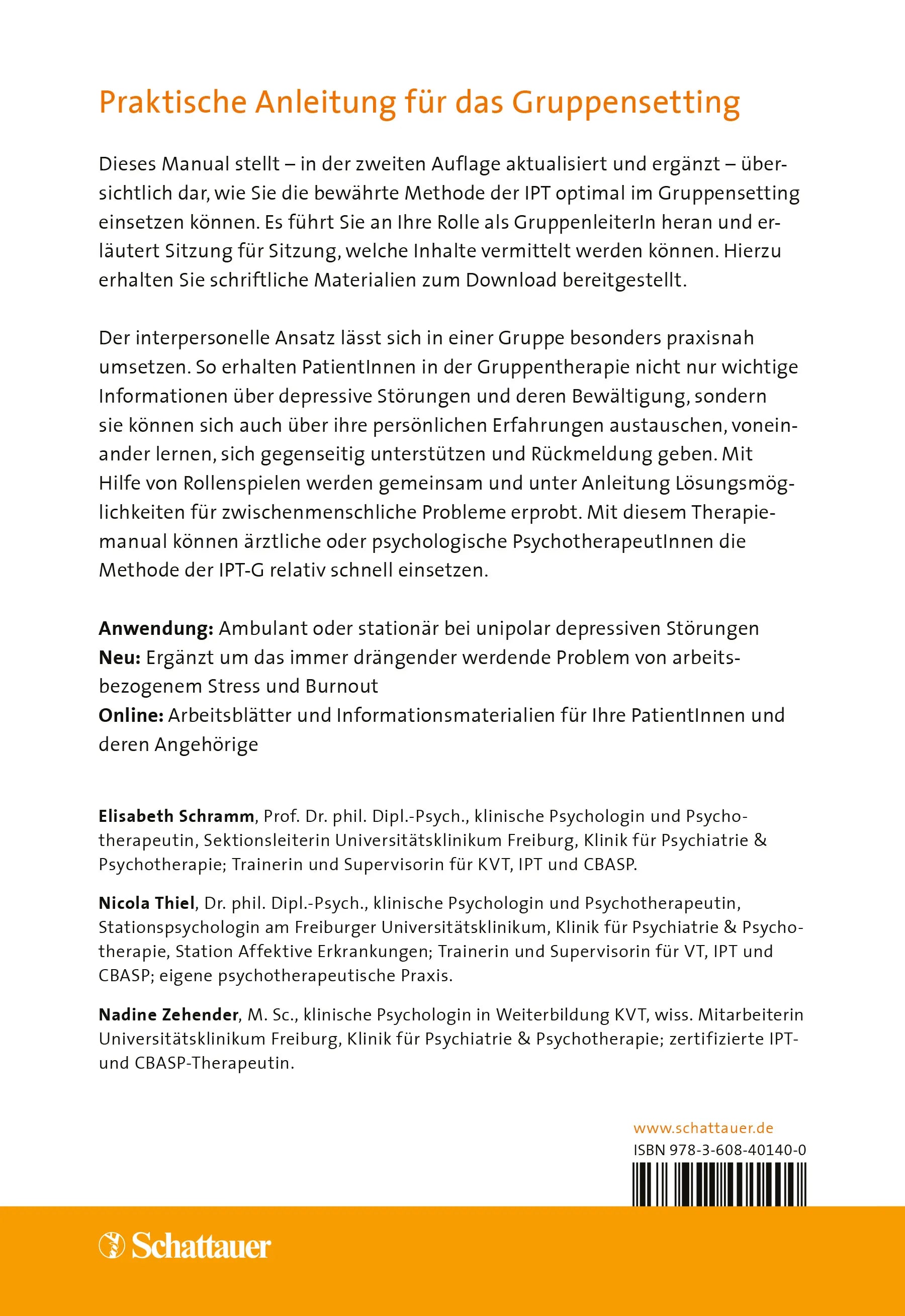 Buchrückseite von 'Interpersonelle Psychotherapie in der Gruppe, 2. Auflage' mit Klappentext - Paperback
