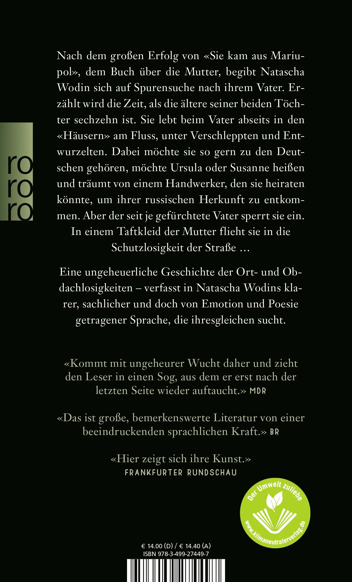 Buchrückseite von 'Irgendwo in diesem Dunkel' mit Klappentext - Taschenbuch