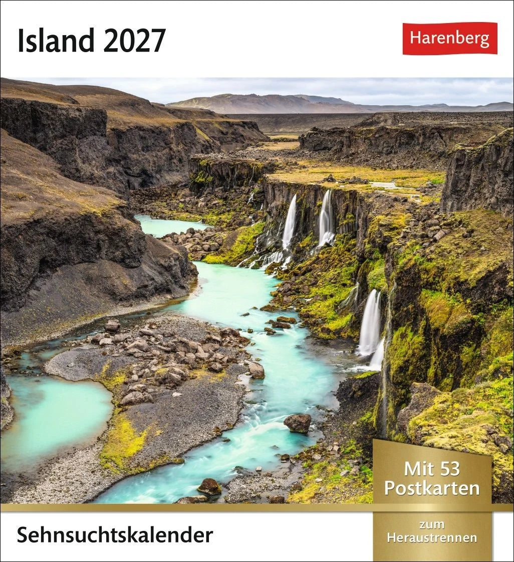 Postkartenkalender: Island Sehnsuchtskalender 2027 - Wochenkalender mit 53 Postkarten