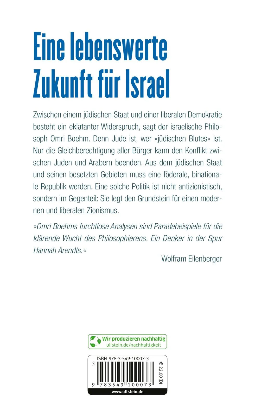 Buchrückseite von 'Israel - eine Utopie' mit Klappentext - Gebundene Ausgabe