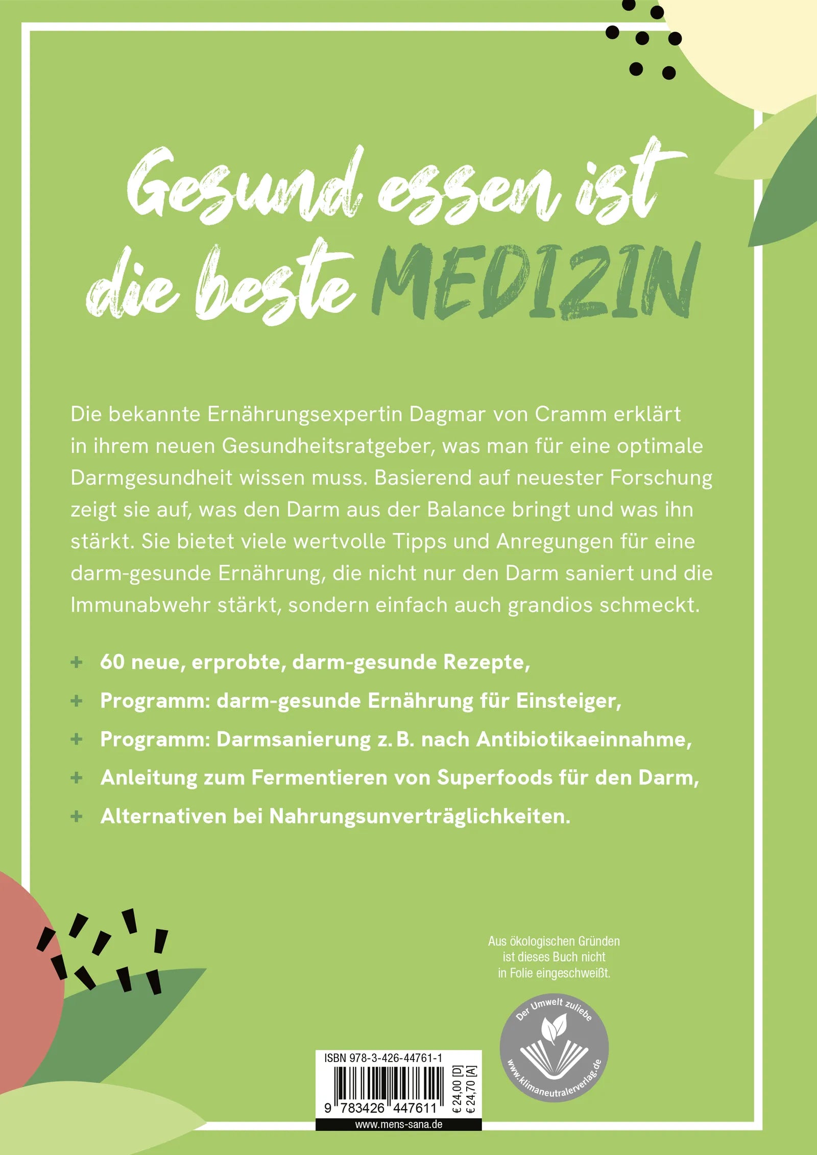 Buchrückseite von 'Iss deinen Darm gesund' mit Klappentext - Gebundene Ausgabe