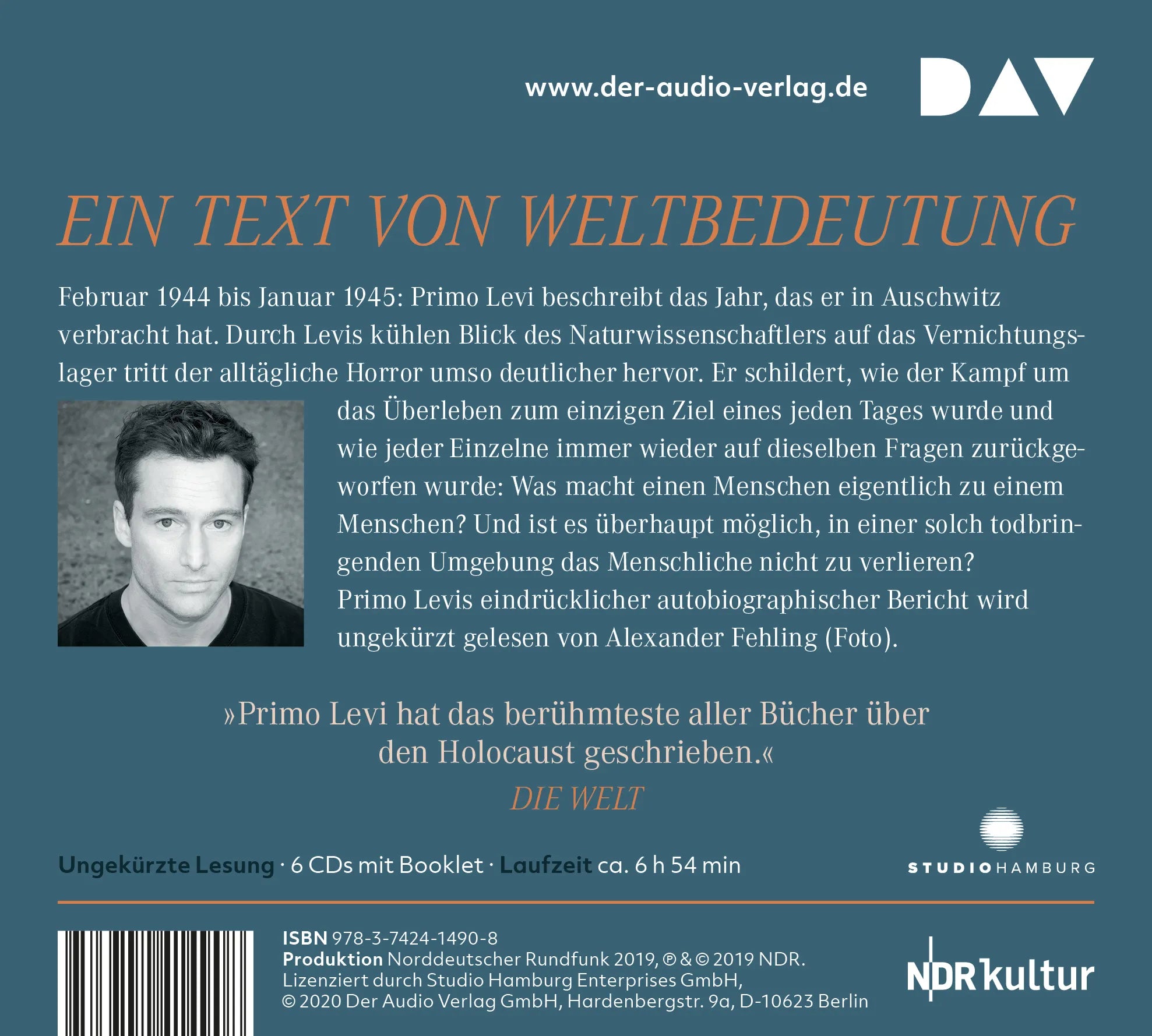 Buchrückseite von 'Ist das ein Mensch?' mit Klappentext - Hörbuch (CD)