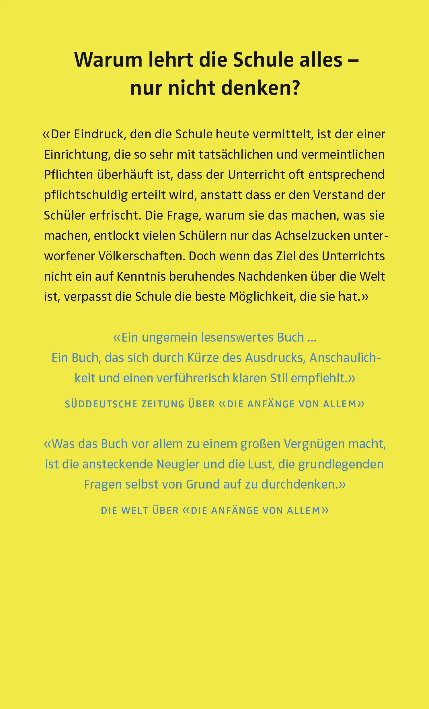 Buchrückseite von 'Ist die Schule zu blöd für unsere Kinder?' mit Klappentext - Gebundene Ausgabe