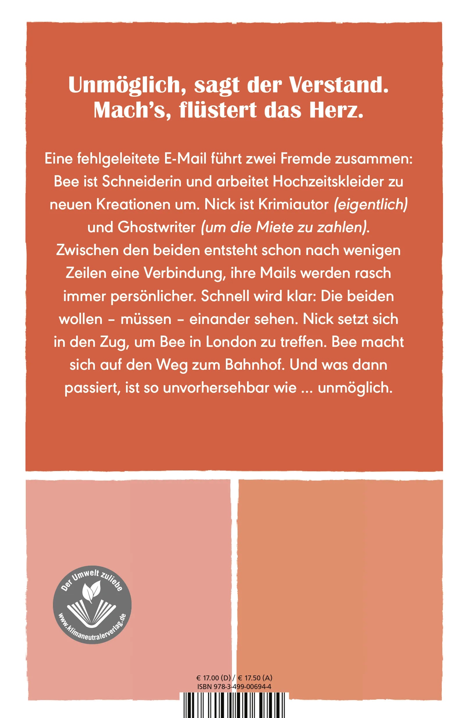 Buchrückseite von 'Ist es Liebe? Nein – es ist … Unmöglich' mit Klappentext - Paperback