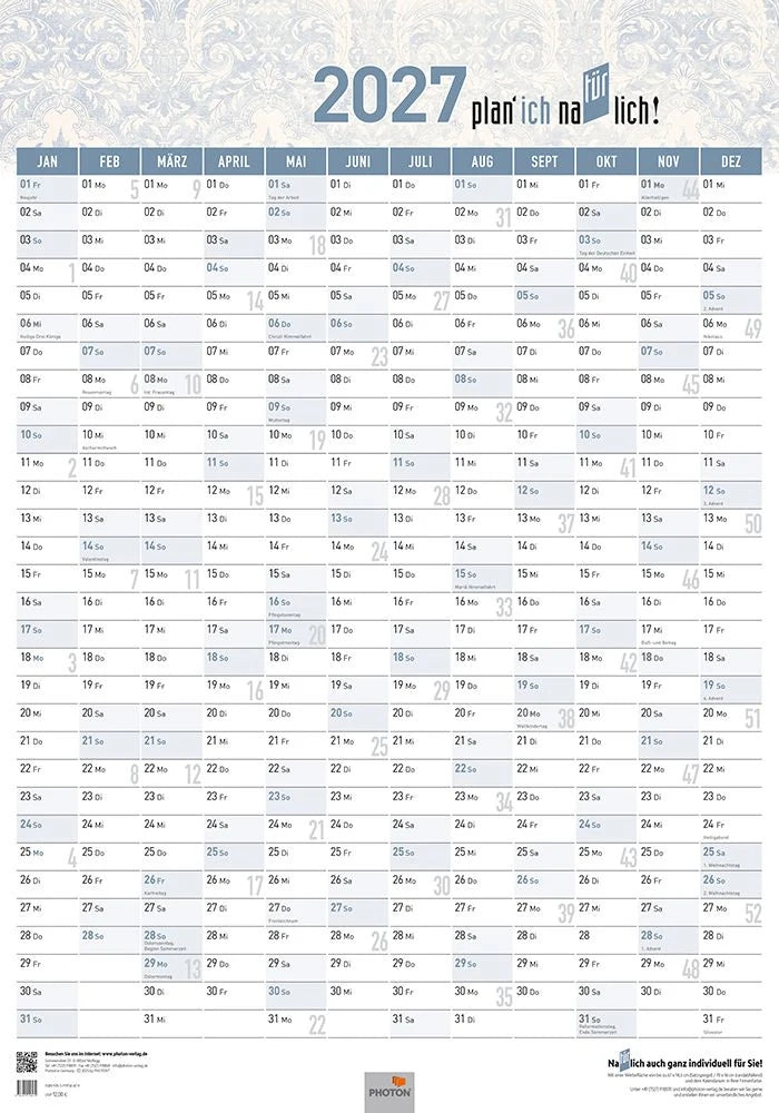 Wandkalender: Jahresplaner "TÜRPLANER" Kalender 2027