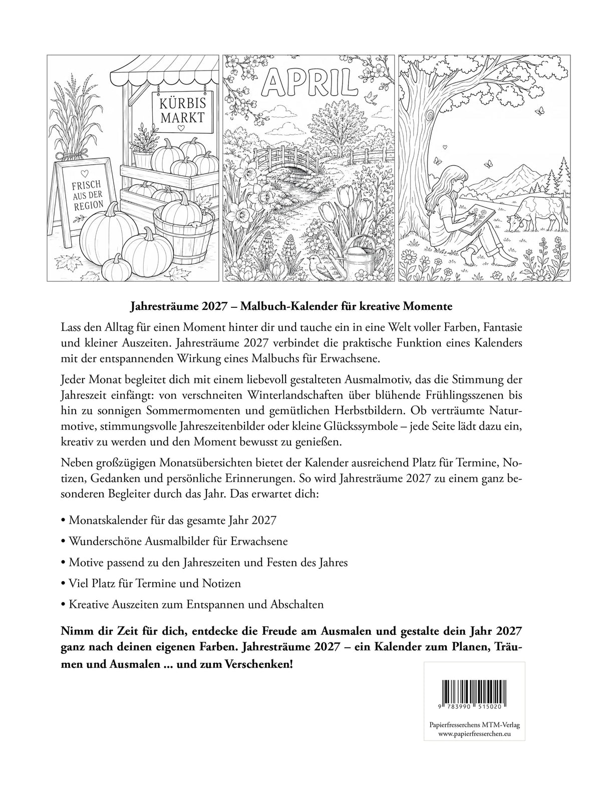 Jahresträume 2027 - Kalender zum Ausmalen, Träumen und Innehalten – Ansicht