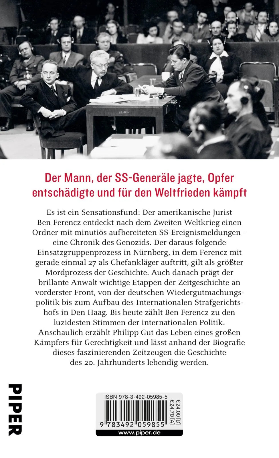 Buchrückseite von 'Jahrhundertzeuge Ben Ferencz' mit Klappentext - Gebundene Ausgabe