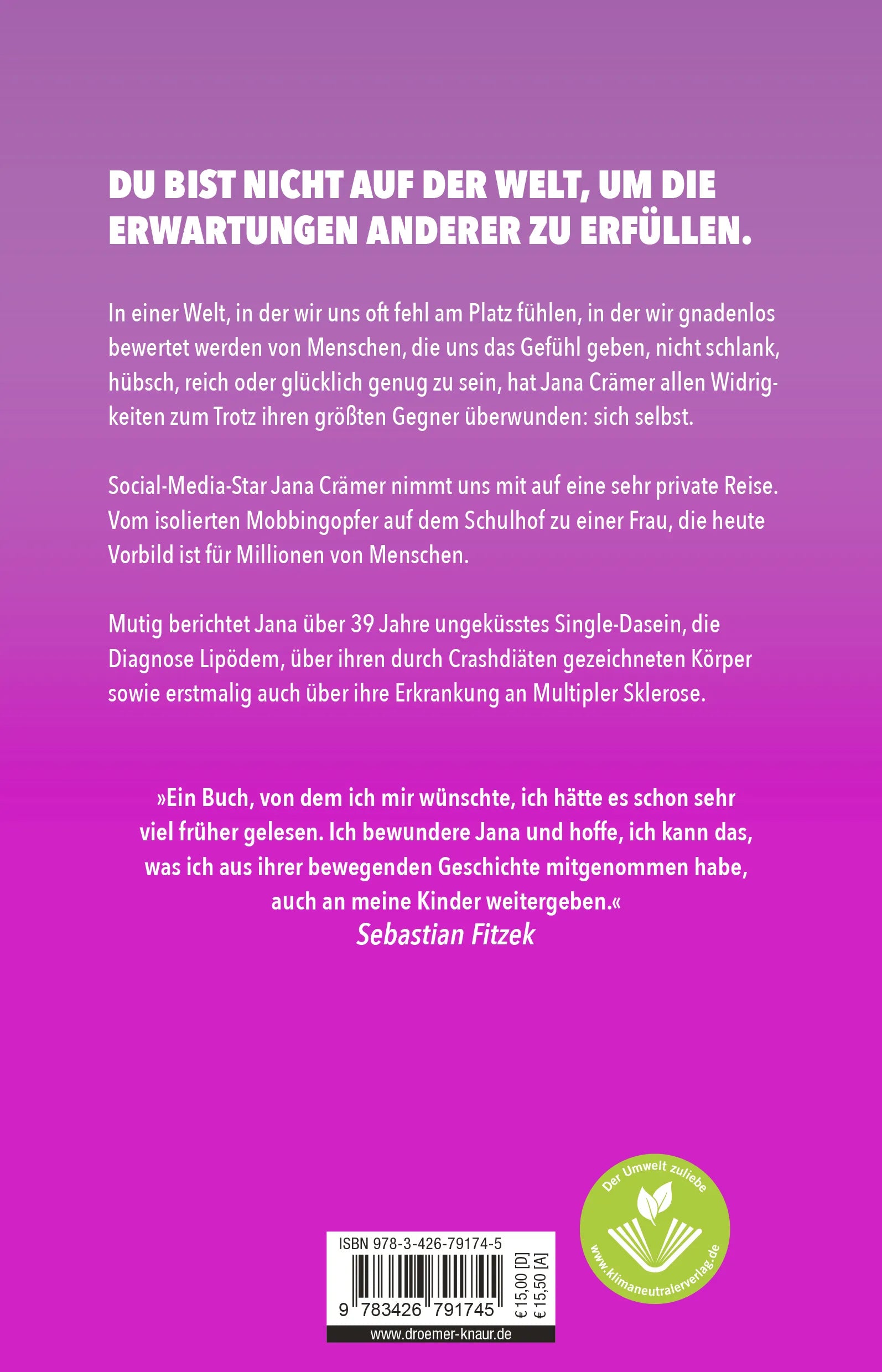 Buchrückseite von 'Jana, 39, ungeküsst' mit Klappentext - Paperback