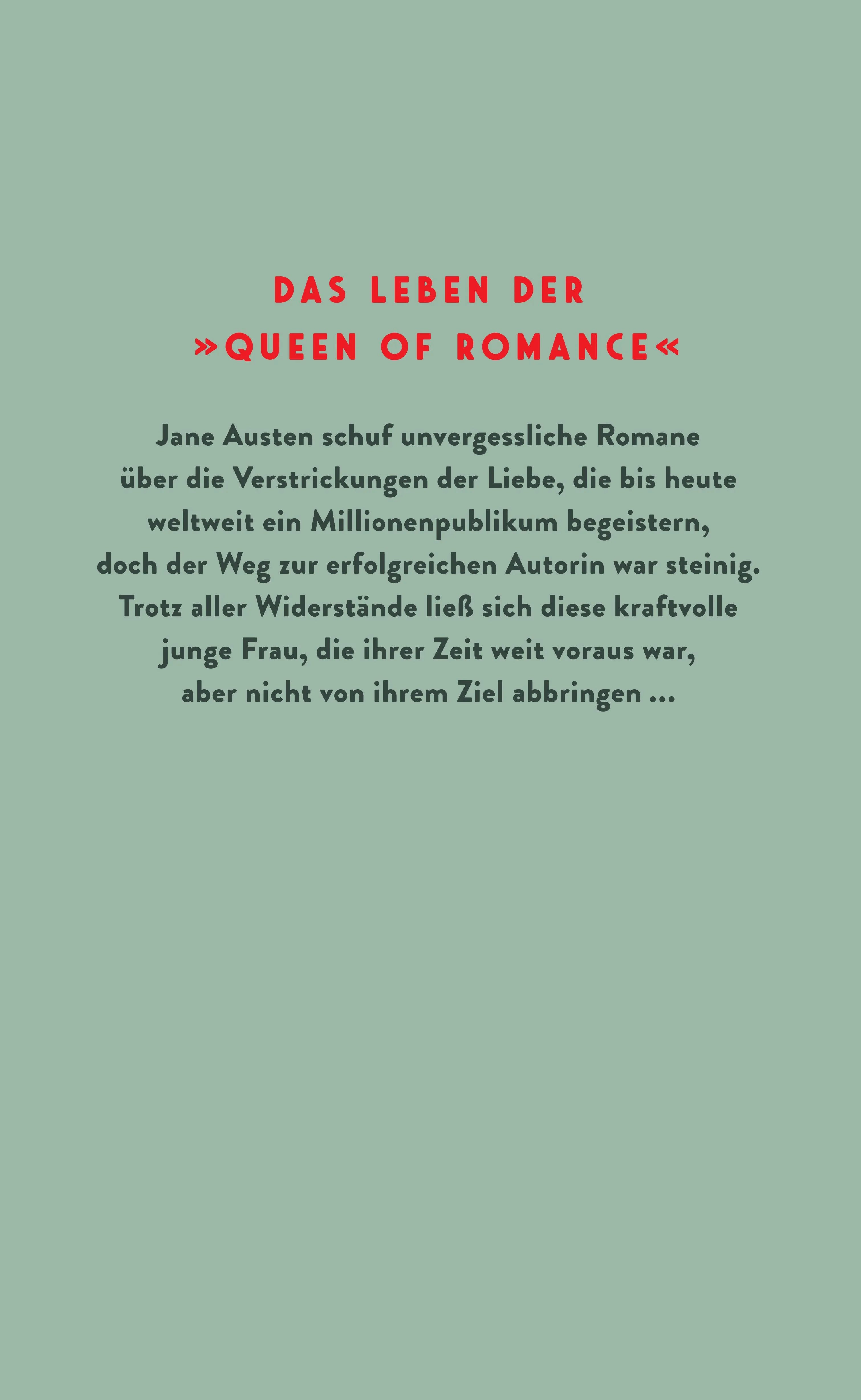 Buchrückseite von 'Jane Austen – Stolz und Leidenschaft' mit Klappentext - Gebundene Ausgabe