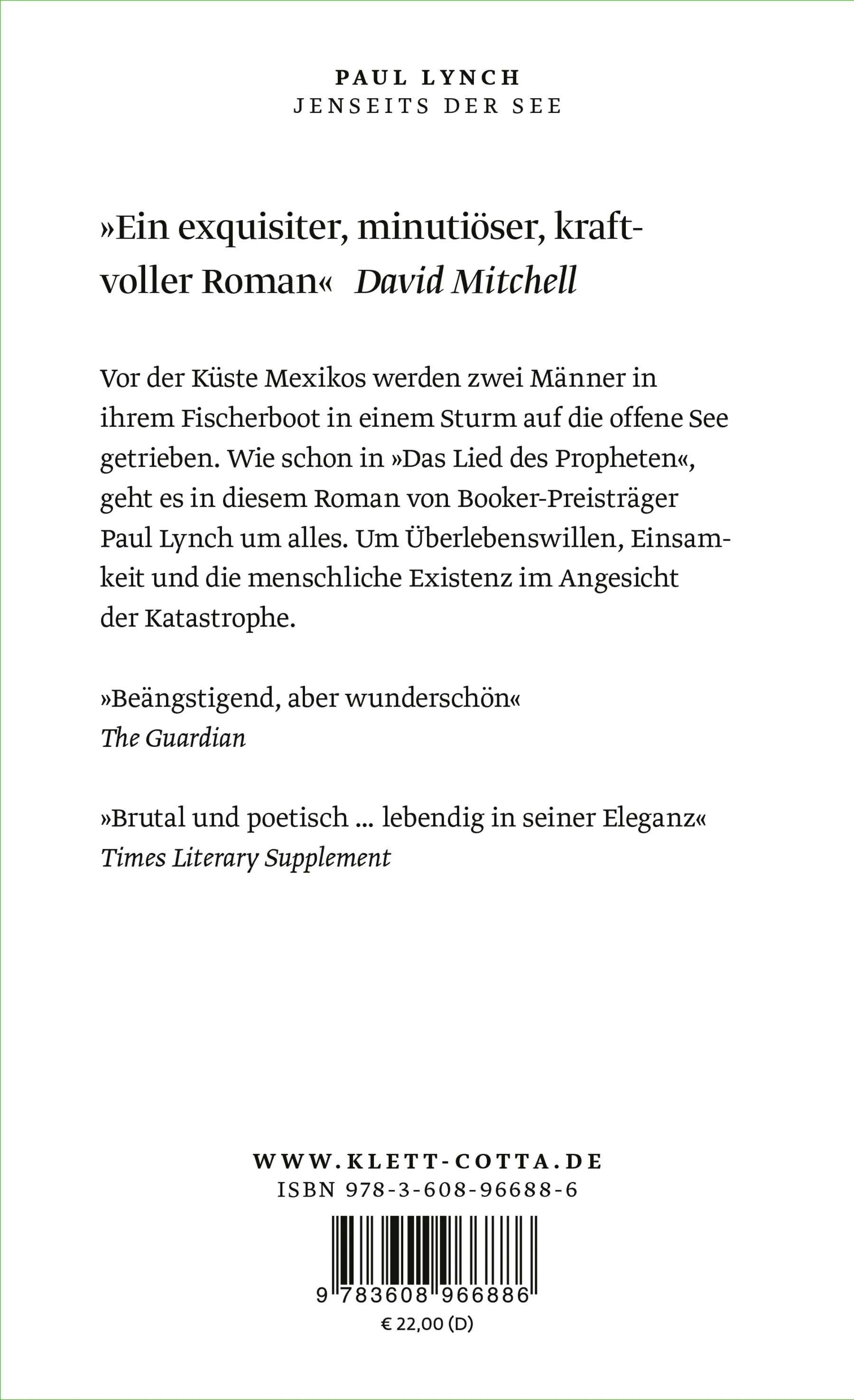 Buchrückseite von 'Jenseits der See' mit Klappentext - Gebundene Ausgabe