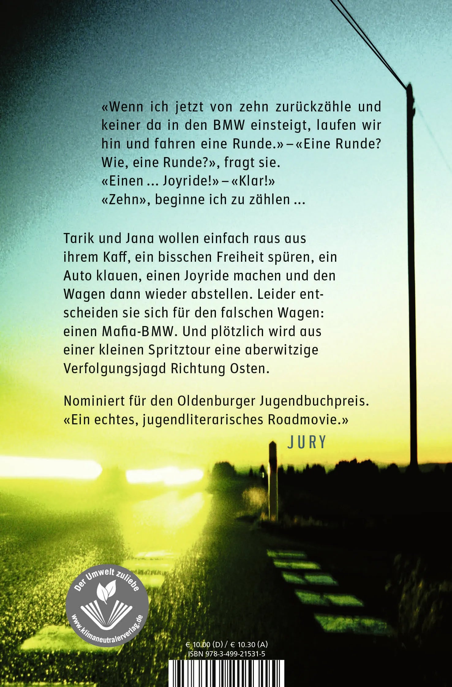 Buchrückseite von 'Joyride Ost' mit Klappentext - Taschenbuch
