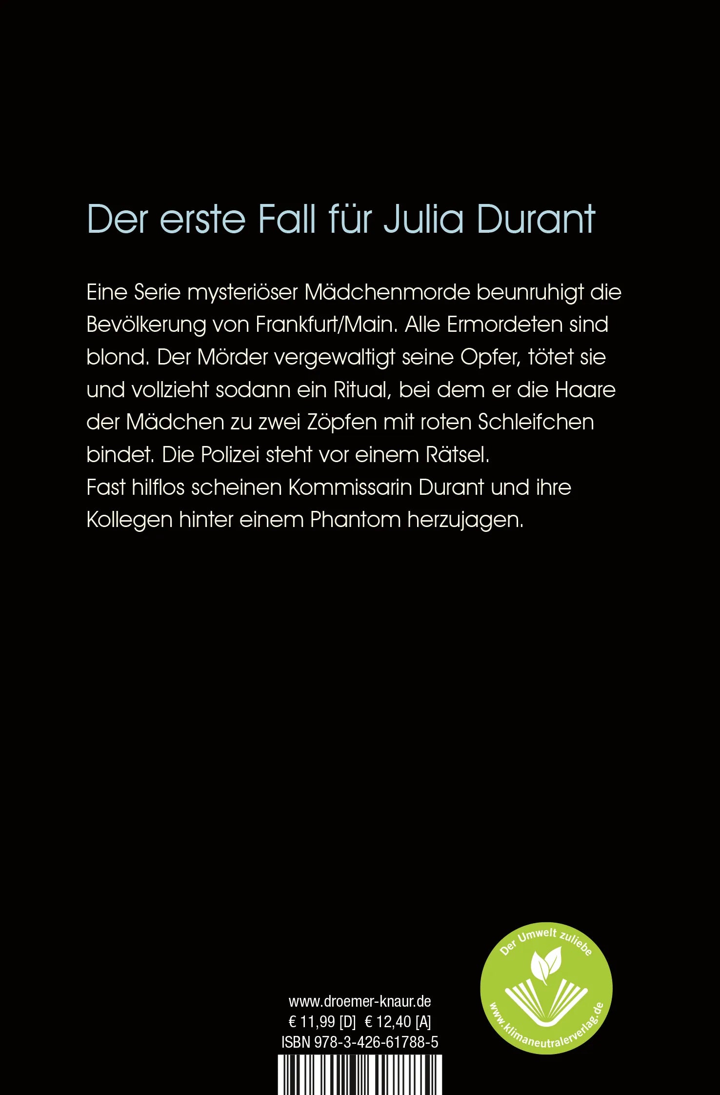 Buchrückseite von 'Jung, blond, tot' mit Klappentext - Taschenbuch
