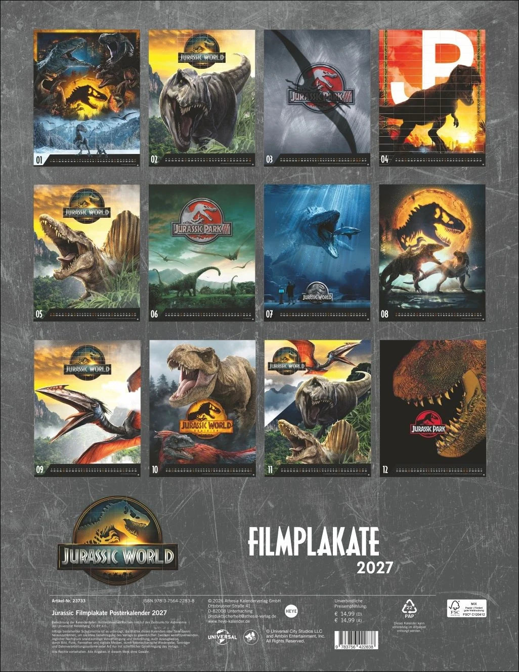 Jurassic Filmplakate Posterkalender 2027 – Ansicht