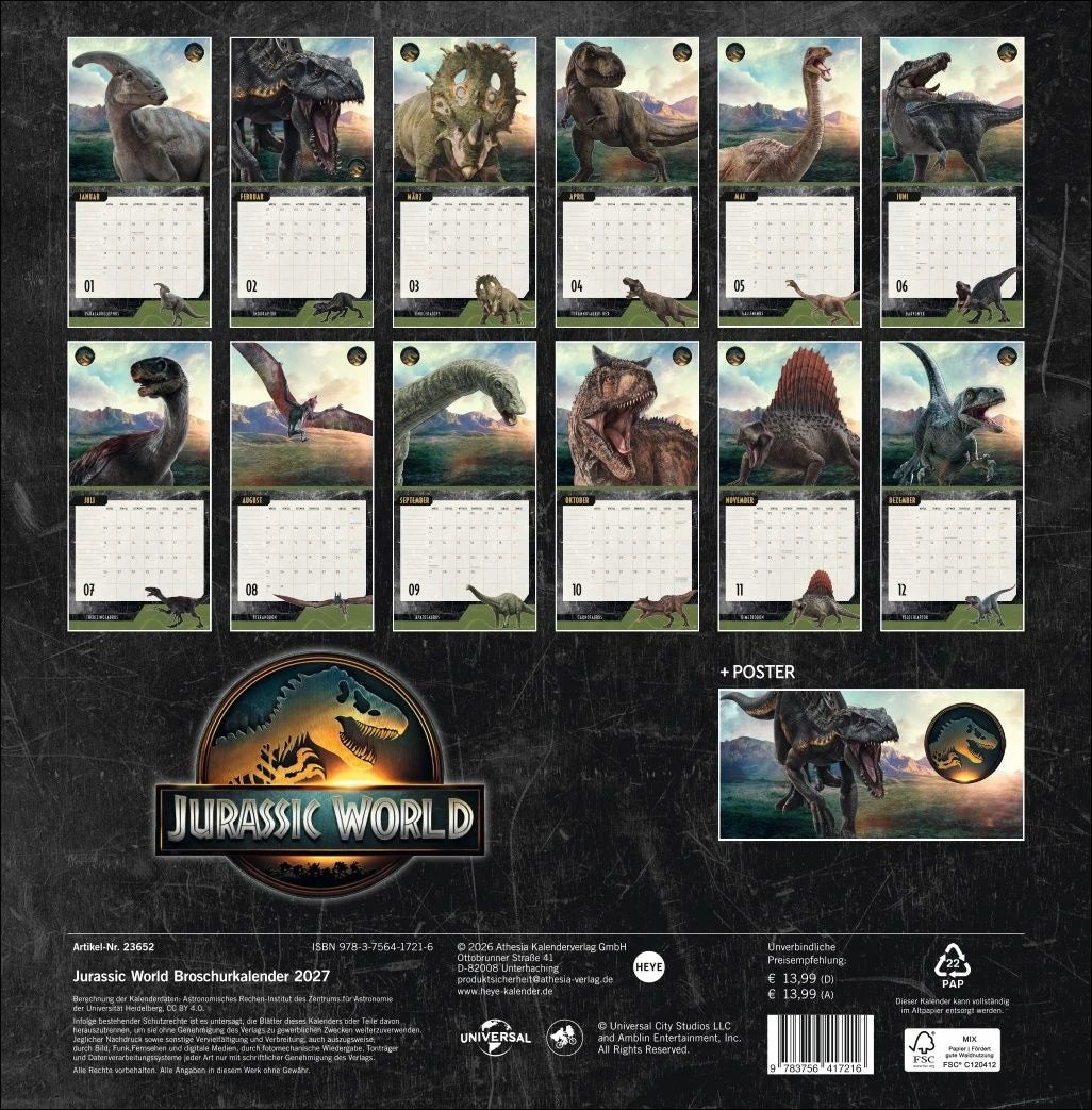 Jurassic World Broschurkalender 2027 – Ansicht