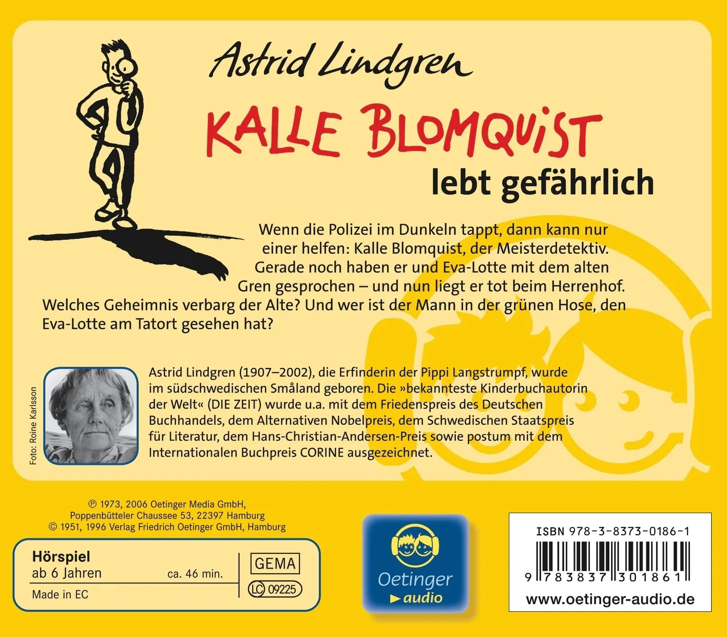 Buchrückseite von 'Kalle Blomquist 2. Kalle Blomquist lebt gefährlich. Hörspielklassiker' mit Klappentext - Hörbuch (CD)